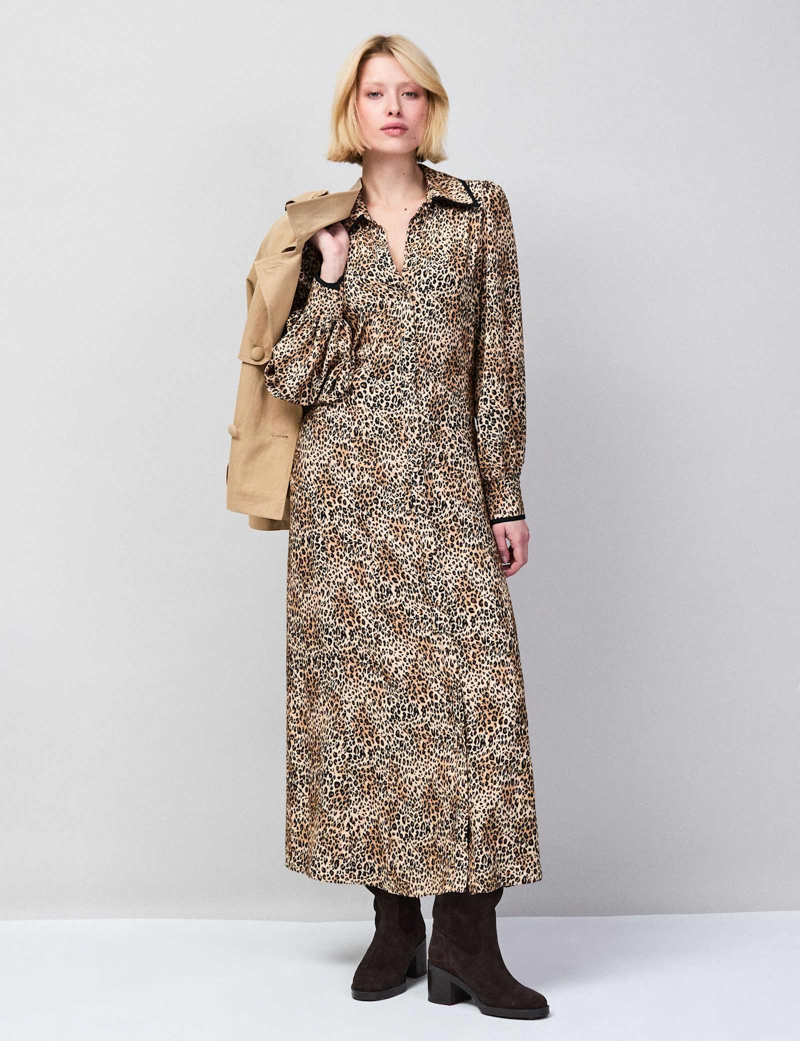 Leopard Print Collared Midaxi Shirt Dress - image 5