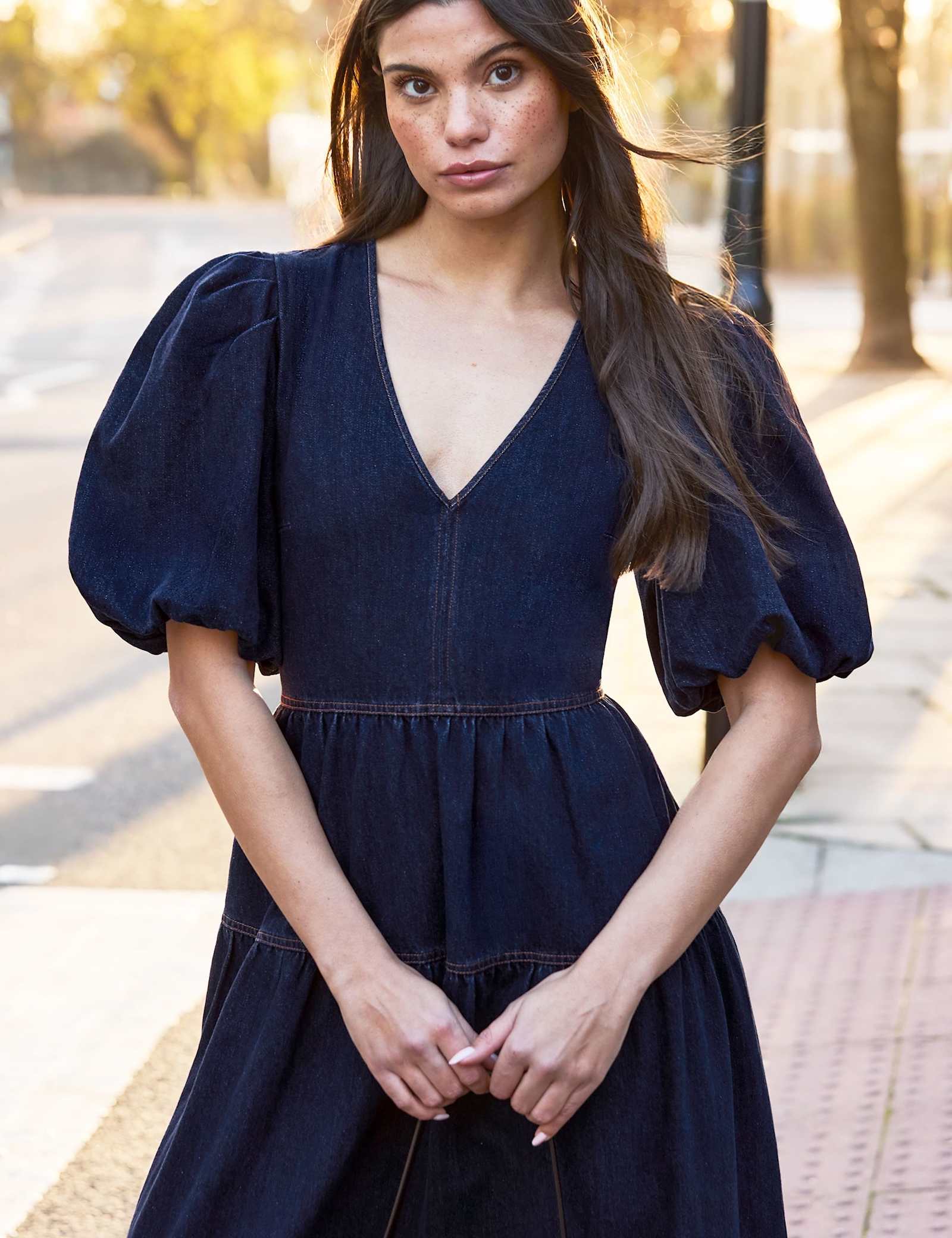 Cotton Rich Denim Puff Sleeve Maxi Dress - image 4