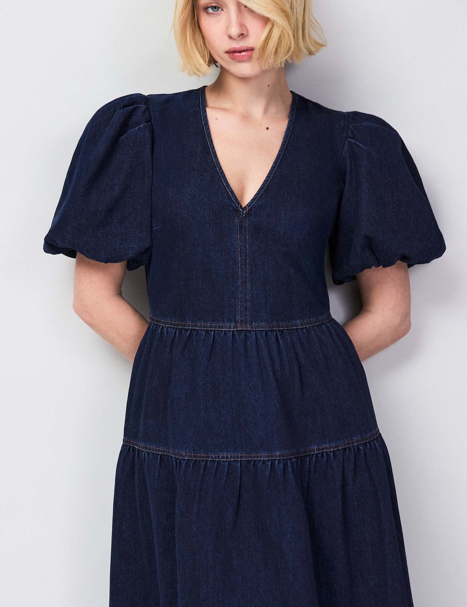 Cotton Rich Denim Puff Sleeve Maxi Dress - image 3