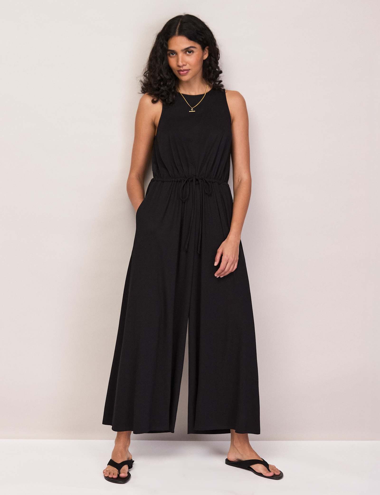 Jersey Drawstring Wide Leg Jumpsuit - image 1