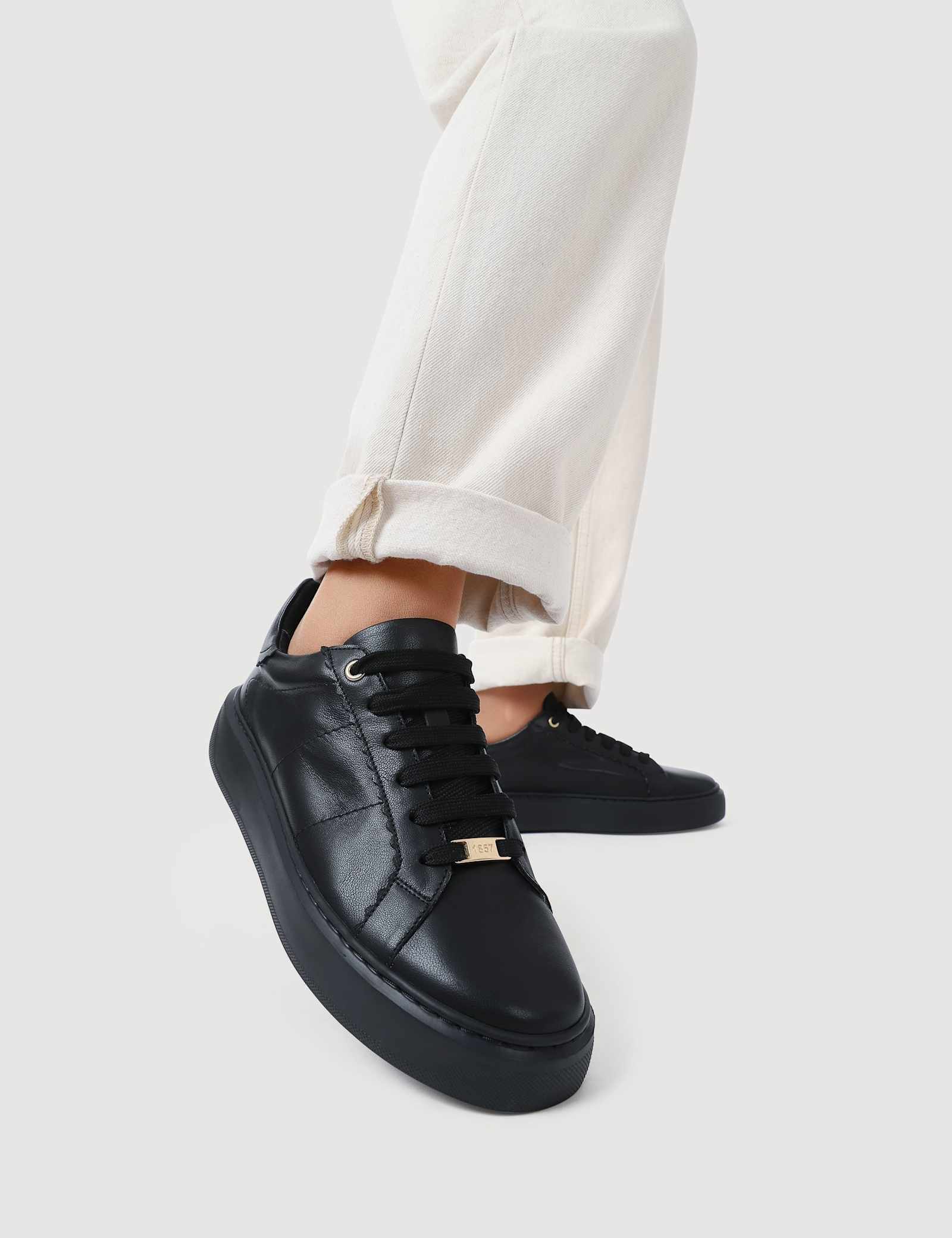 Leather Lace Up Platform Trainers - image 3