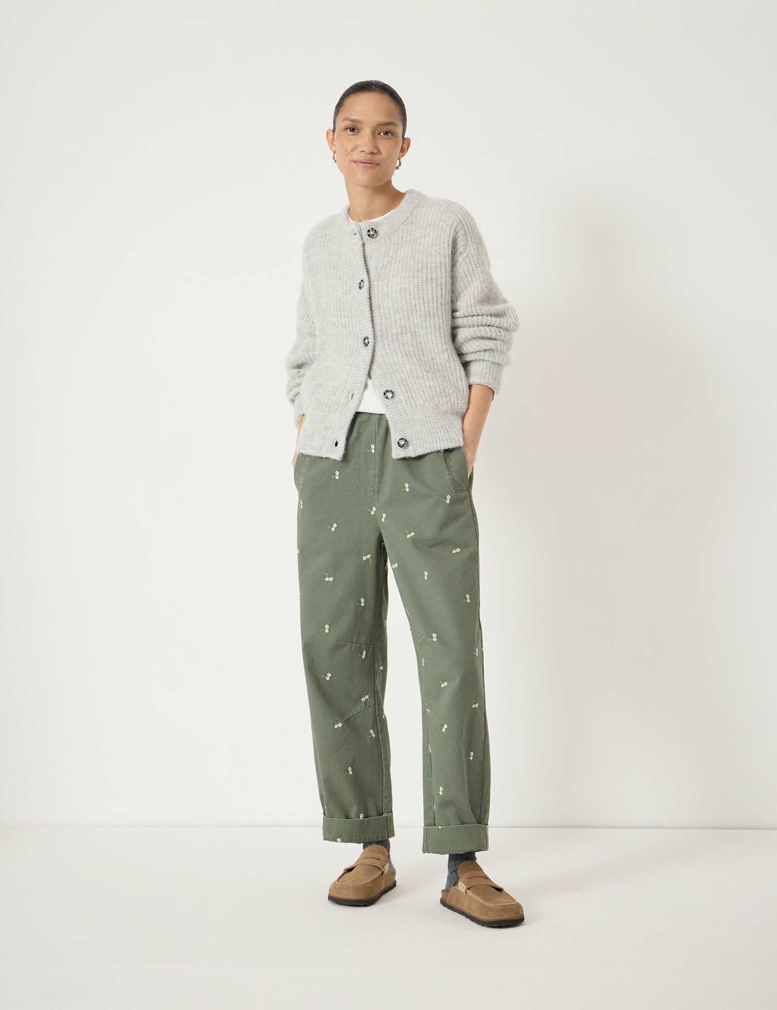 Pure Cotton Embroidered Barrel Leg Trousers - image 2