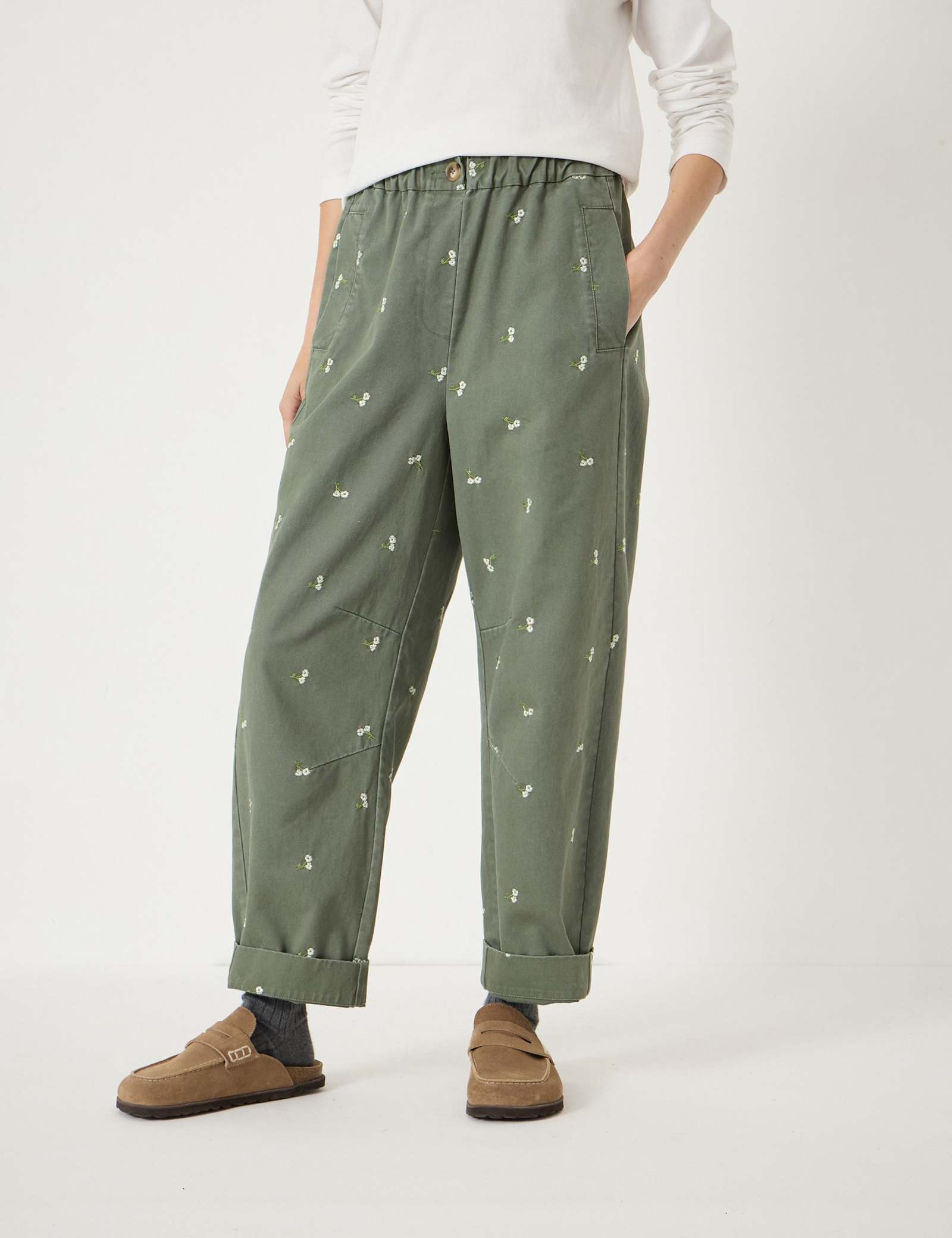 Pure Cotton Embroidered Barrel Leg Trousers - image 5