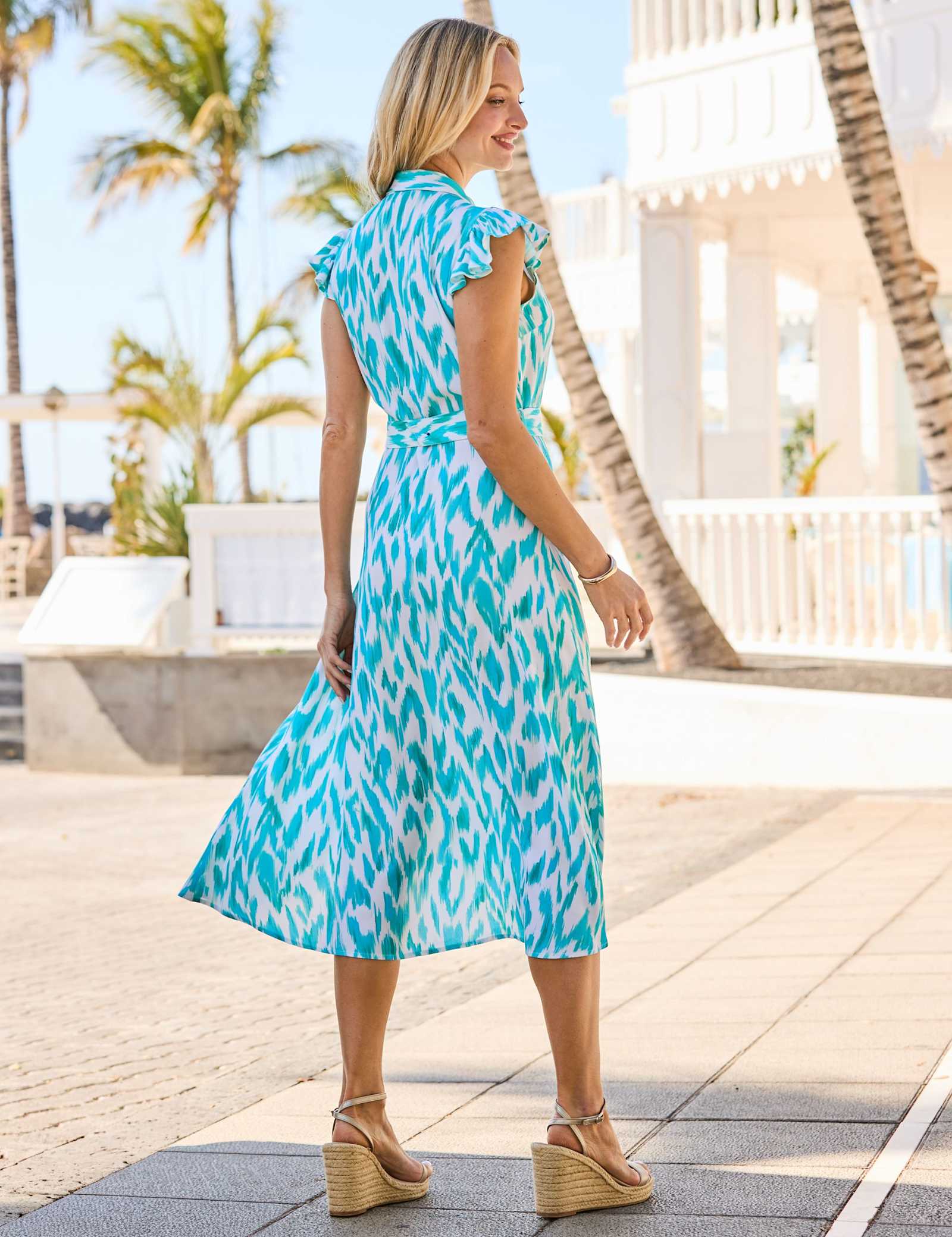 Printed Belted Midi Shirt Dress - image 5