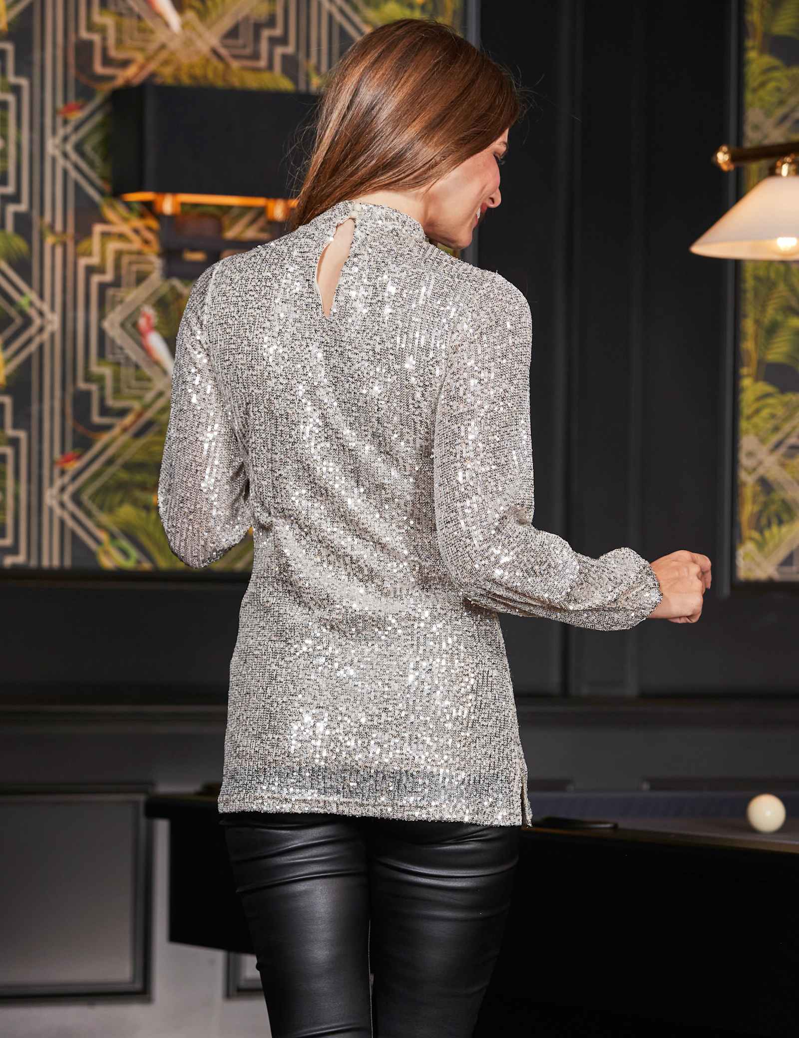 Sequin High Neck Keyhole Detail Tunic - image 4