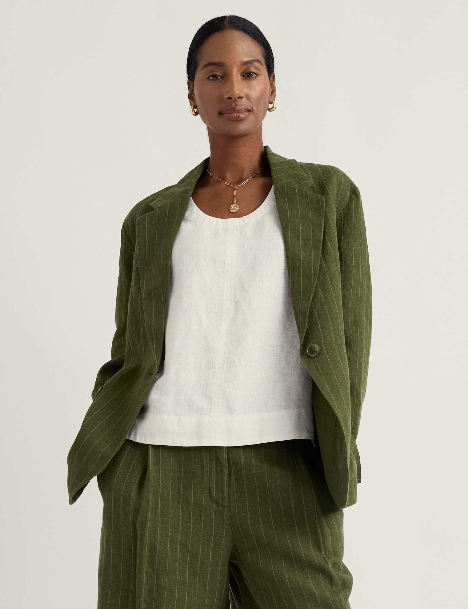 Pure Linen Striped Single Breasted Blazer - image 2