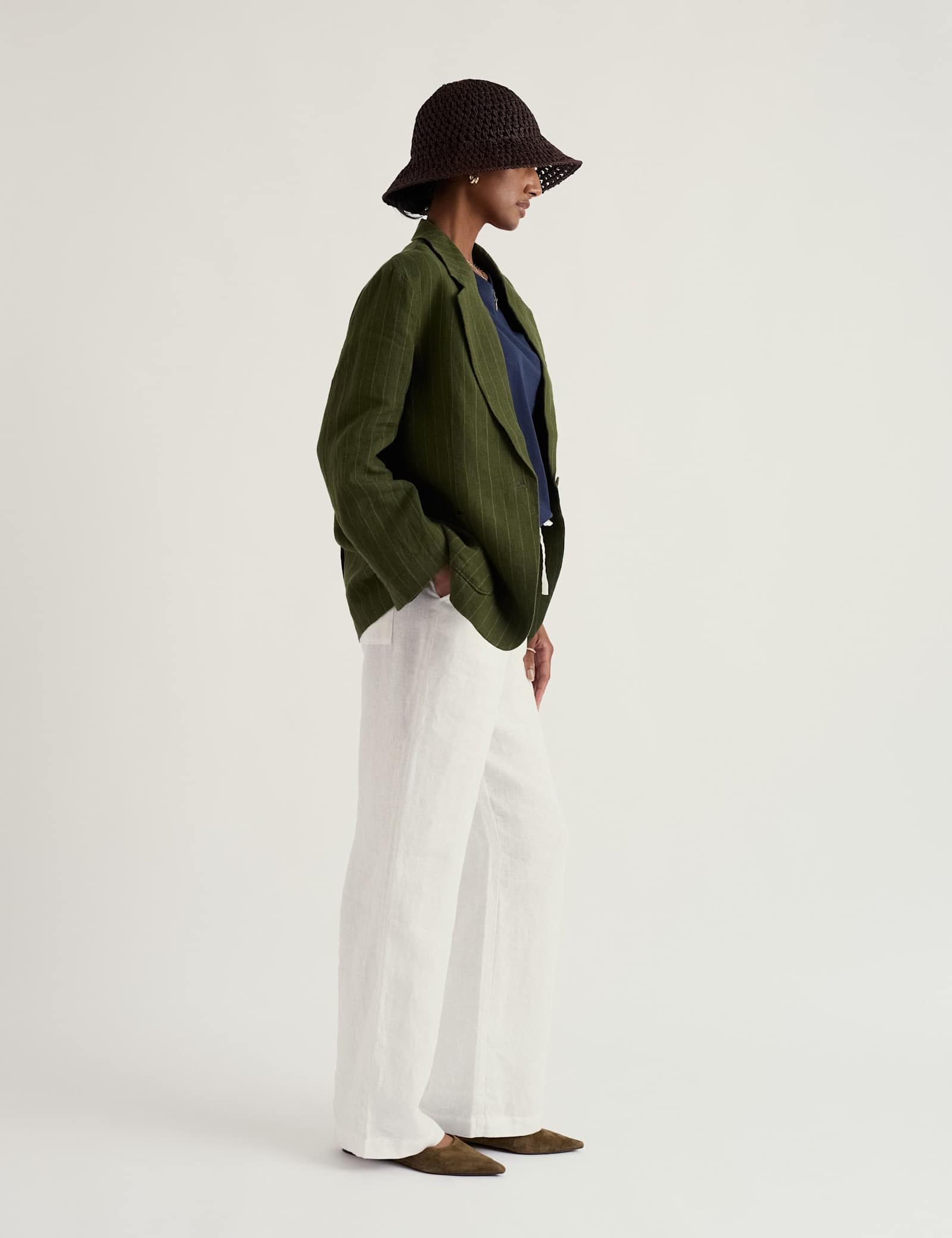 Pure Linen Striped Single Breasted Blazer - image 3