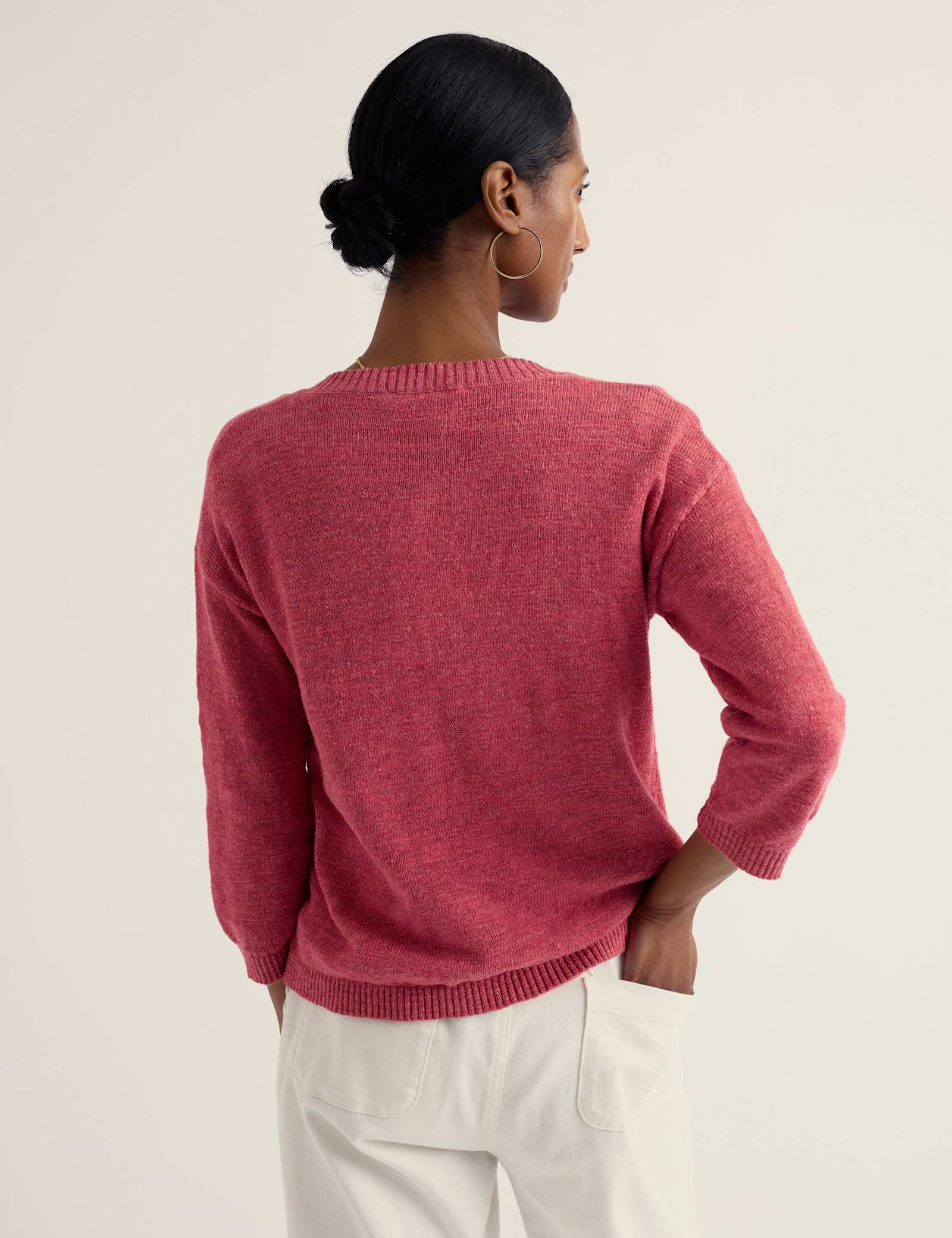 Cotton-Rich Crew Neck Cardigan with Linen - image 4