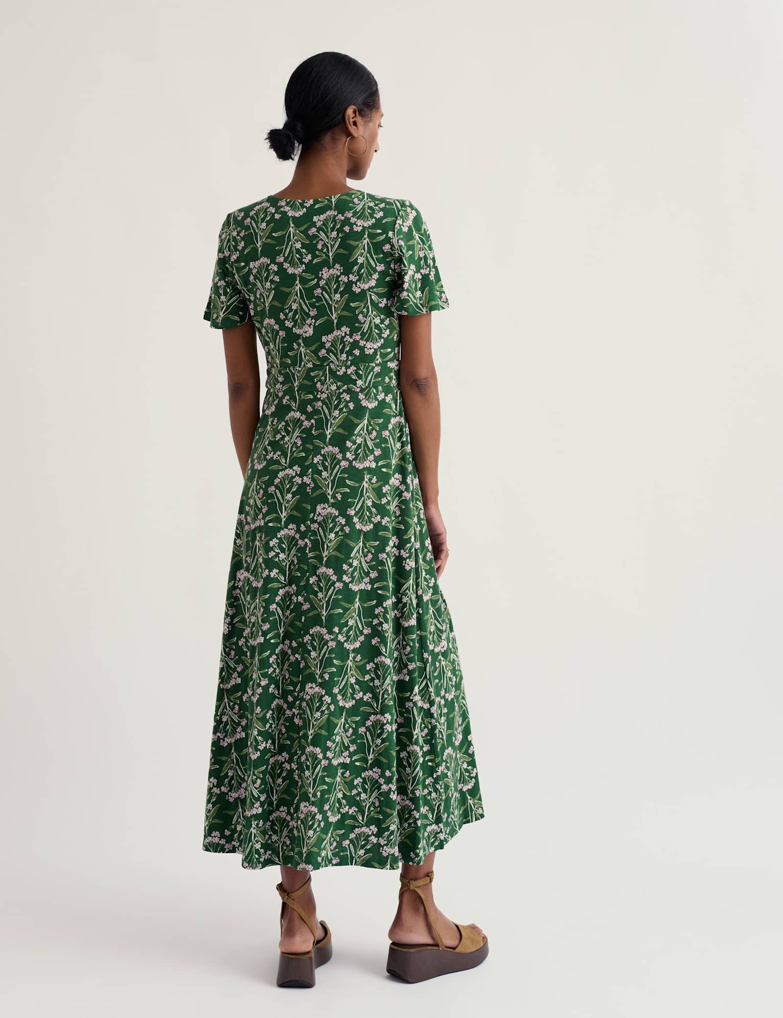 Pure Cotton Floral V-Neck Midi Waisted Dress - image 5