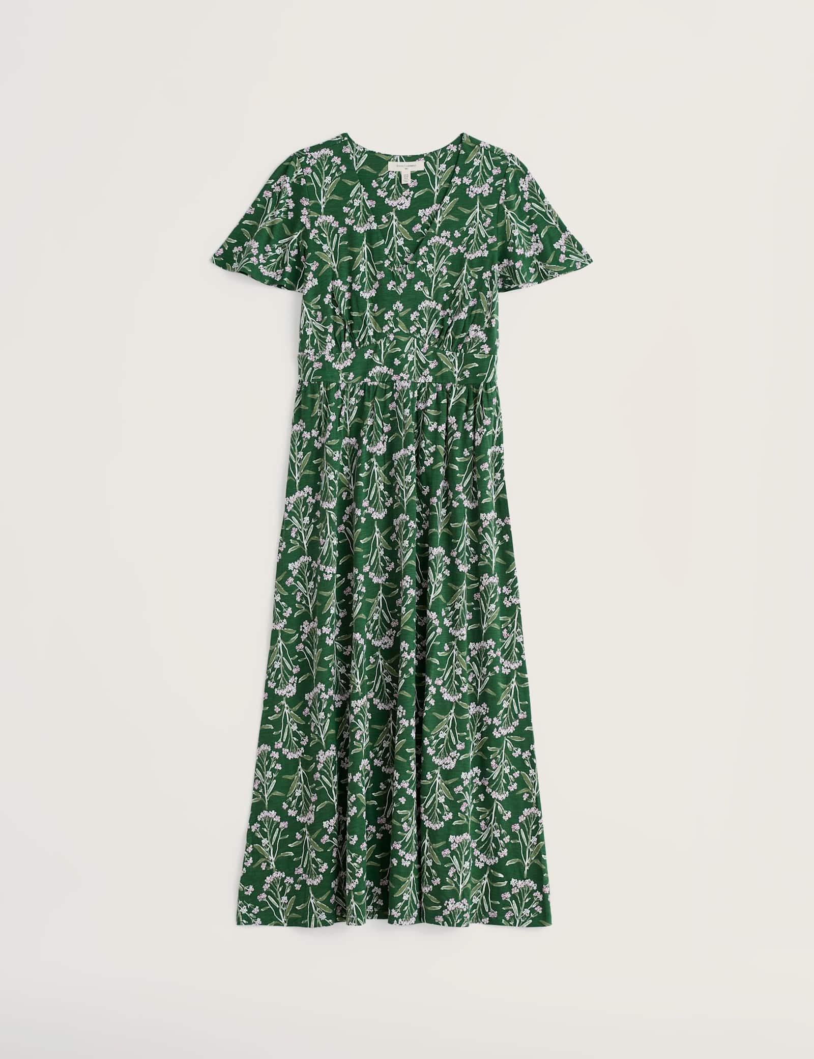 Pure Cotton Floral V-Neck Midi Waisted Dress - image 1