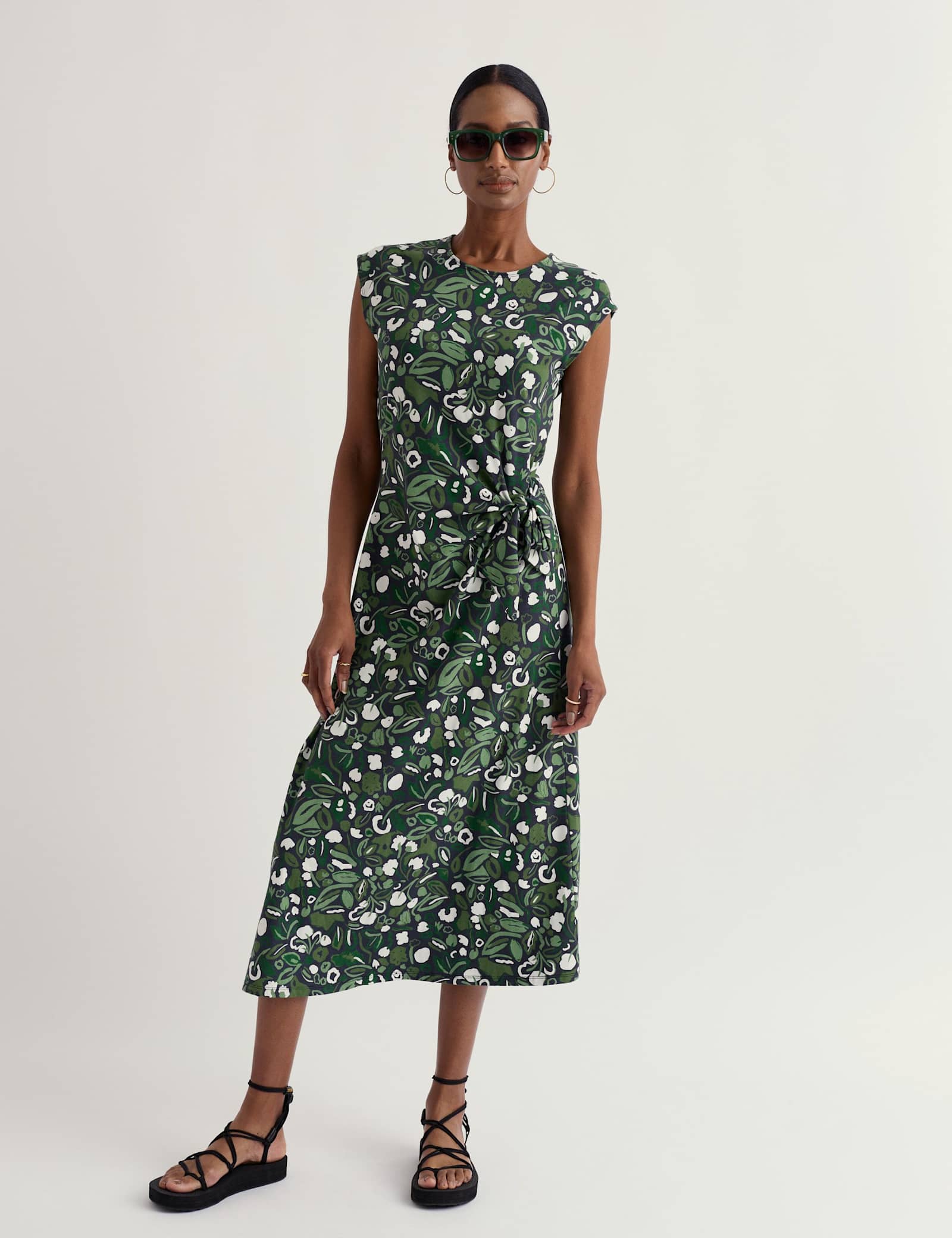 Cotton Rich Floral Midi Waisted Dress - image 2
