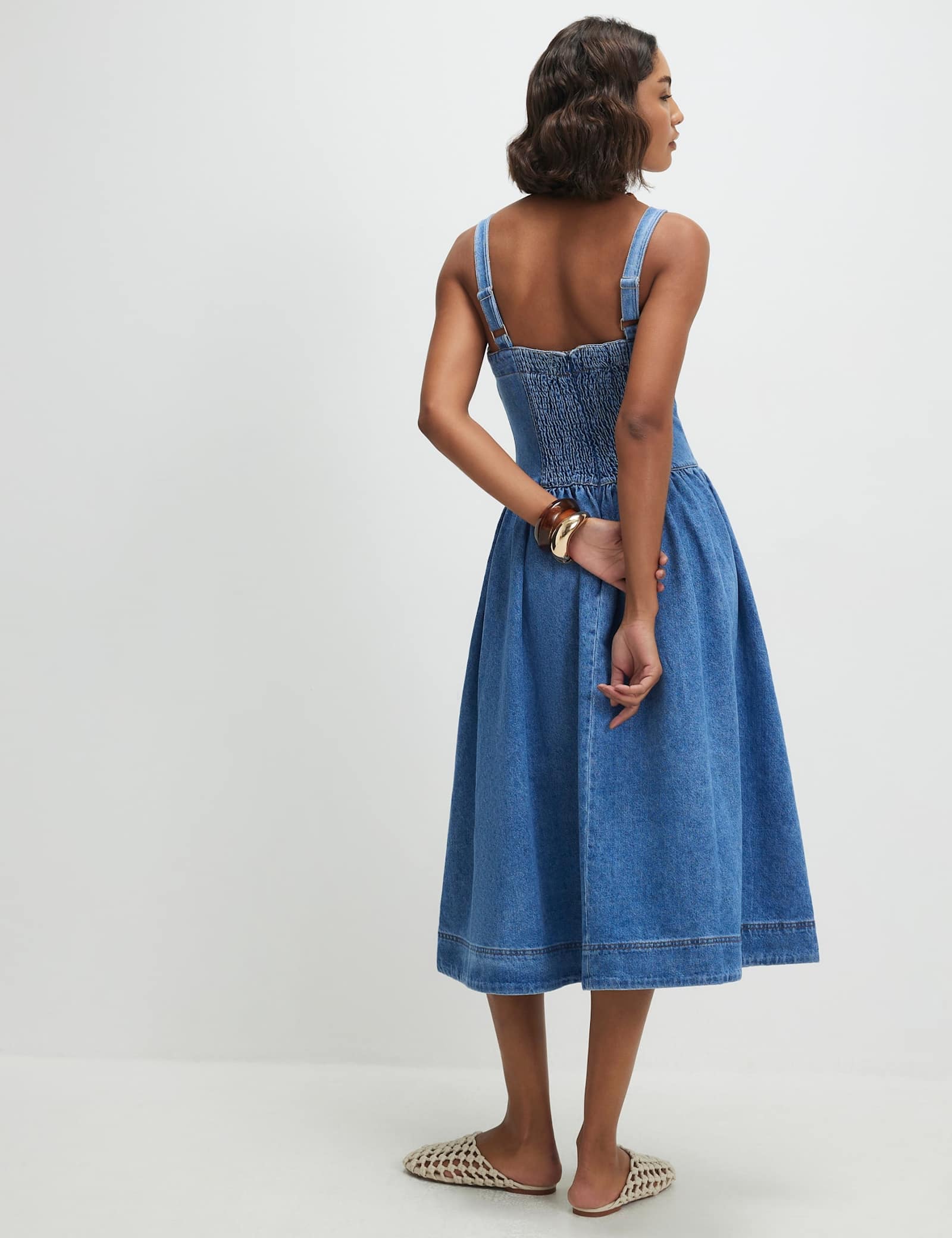 Denim Seamed Midi Swing Dress - image 3