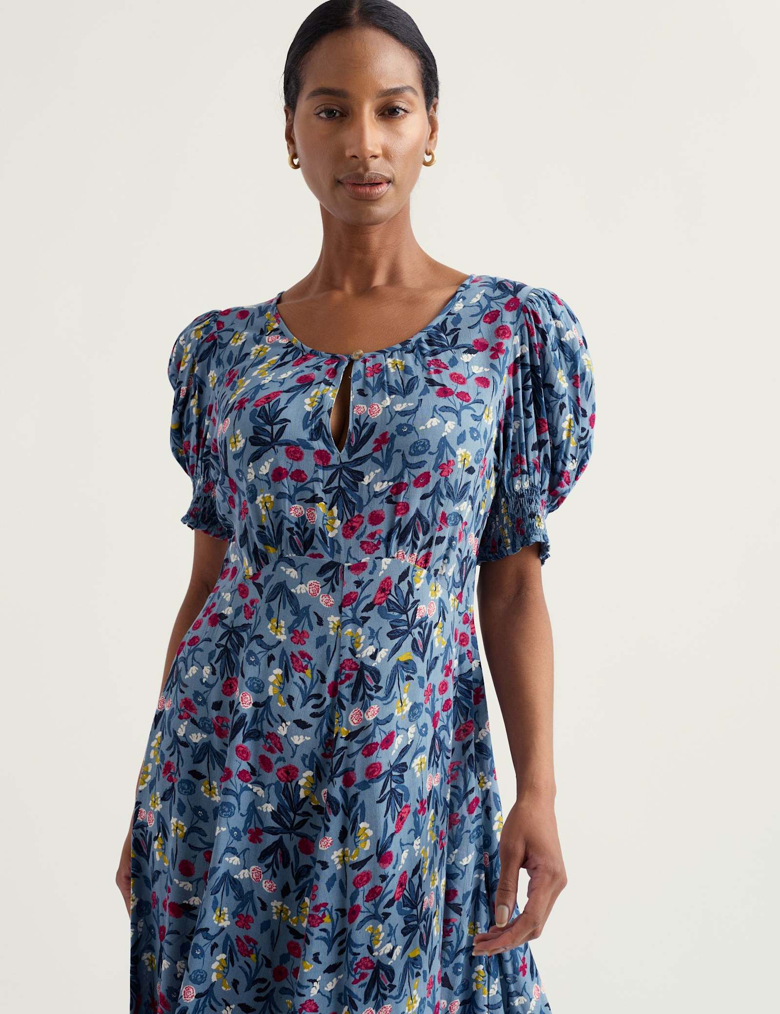 Floral Puff Sleeve Midi Skater Dress - image 4