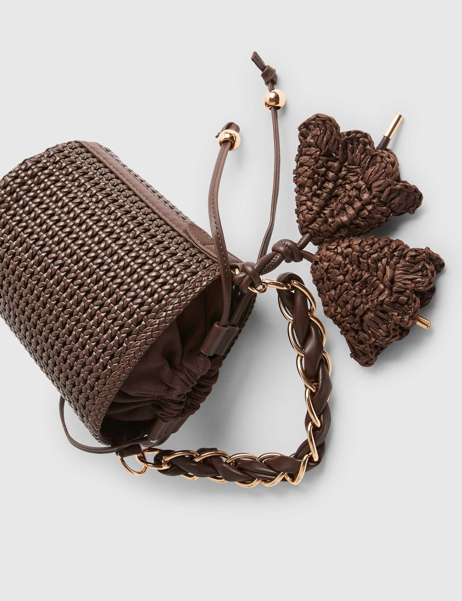 Faux Leather Woven Braided Handle Bucket Bag - image 4