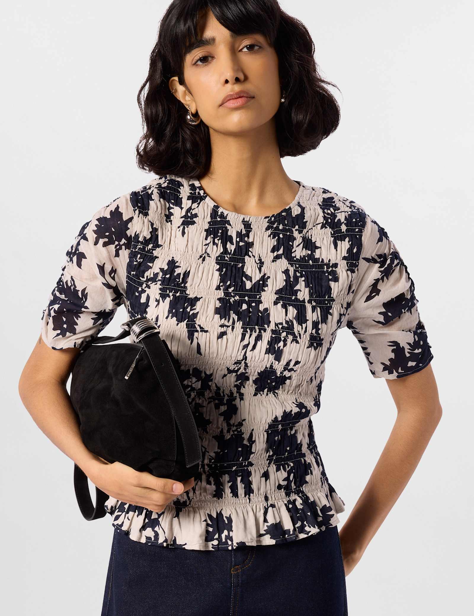 Pure Cotton Floral Shirred Top - image 2