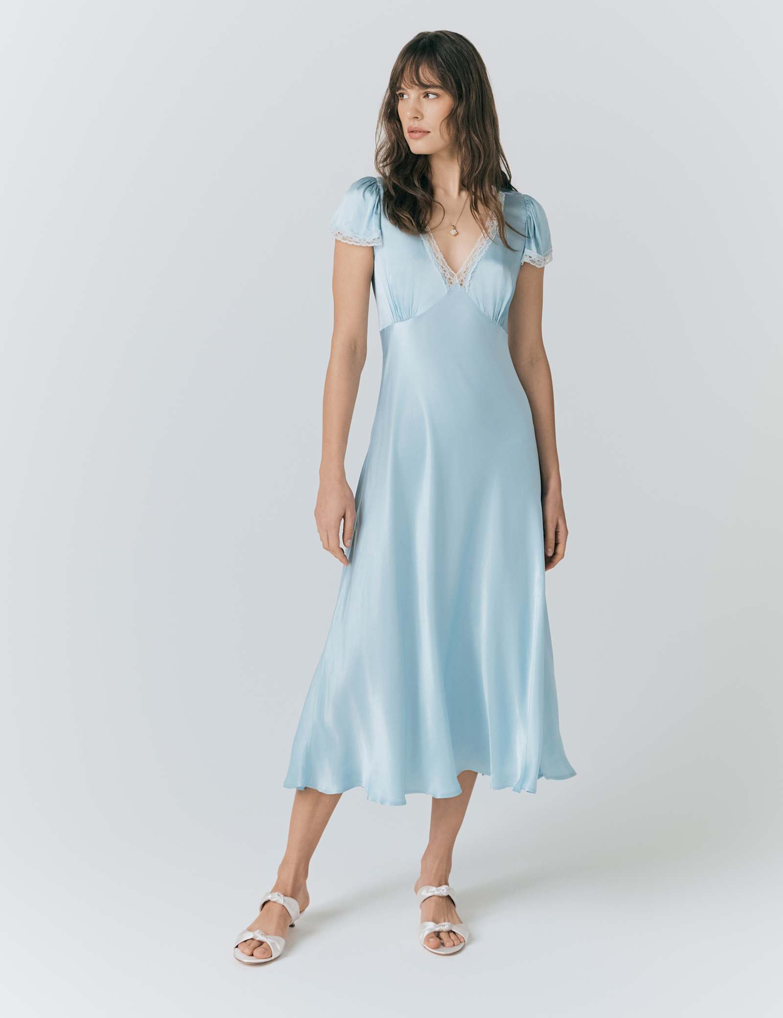 Satin V-Neck Midaxi Tea Dress - image 1