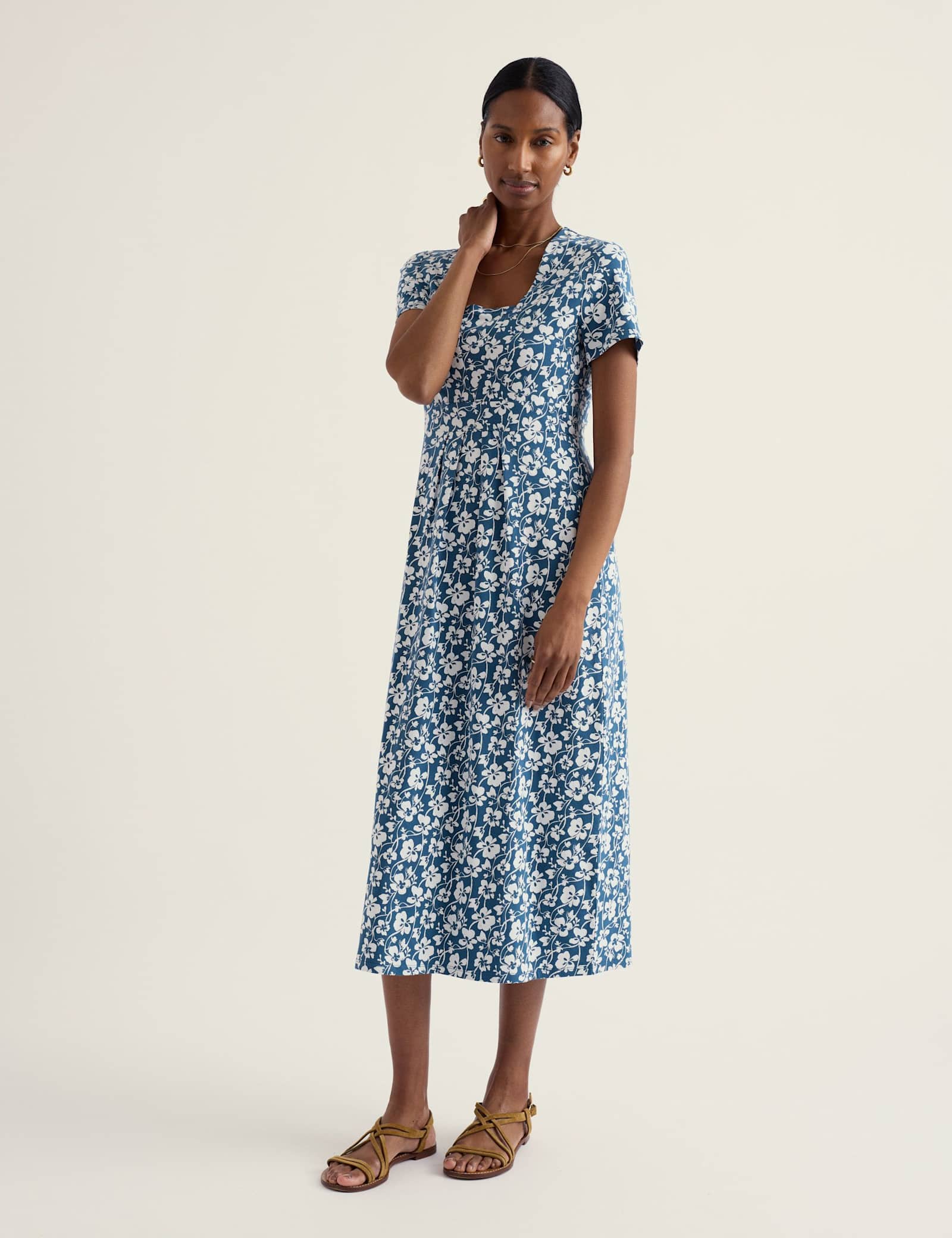 Cotton Rich Floral Midi Waisted Dress - image 2