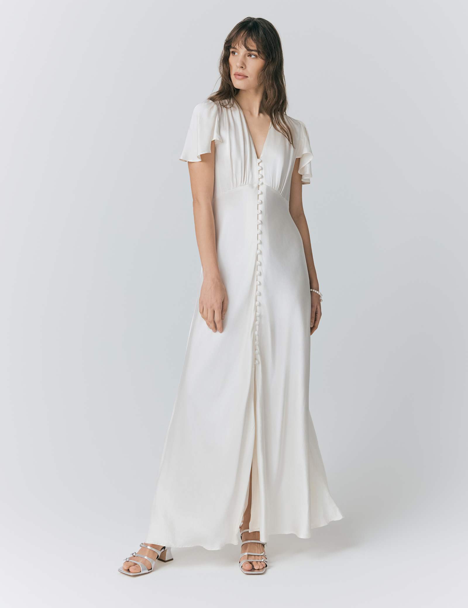 Satin Button Front Maxi Waisted Dress - image 1