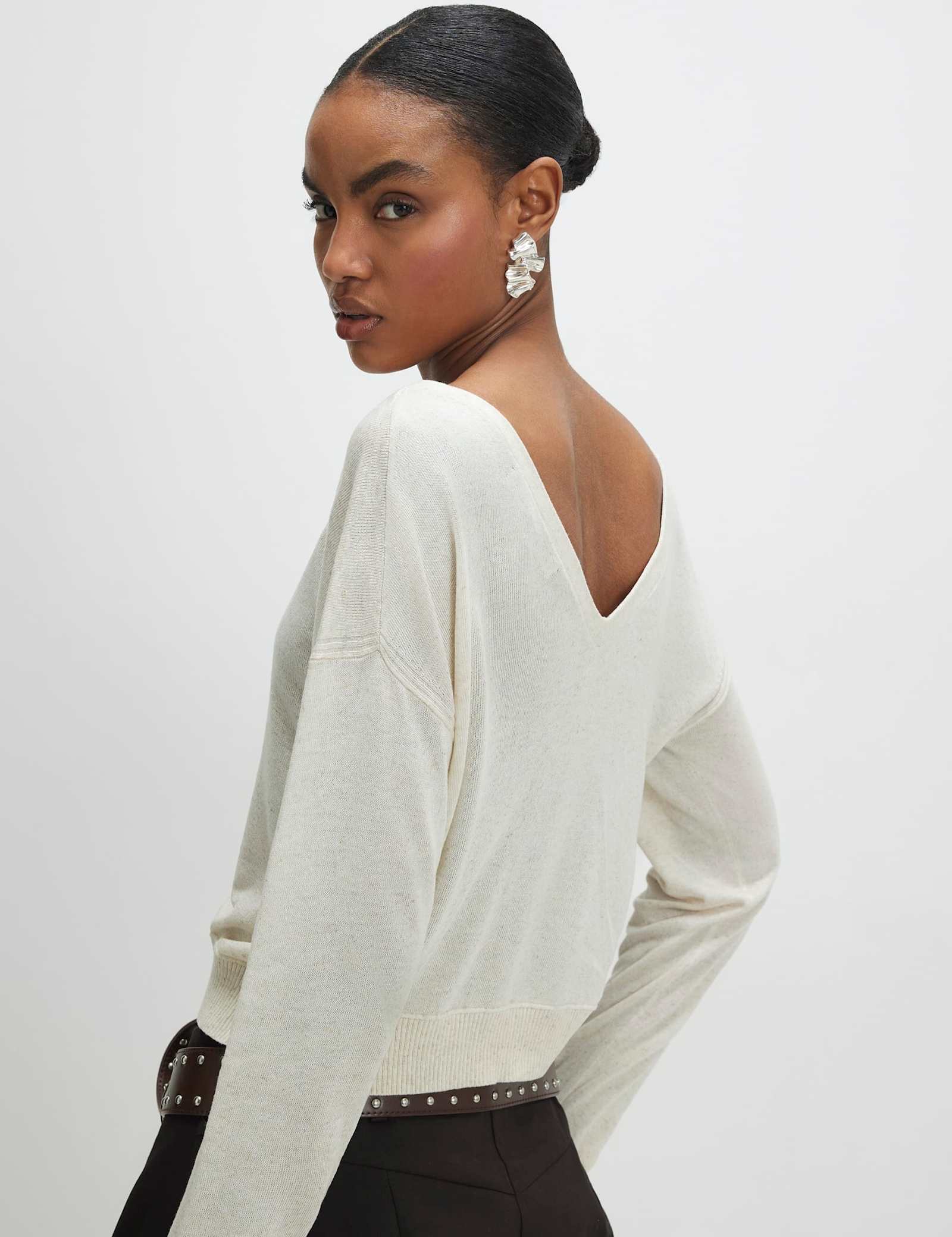 V-Neck Button Through Cardigan with Linen - image 3
