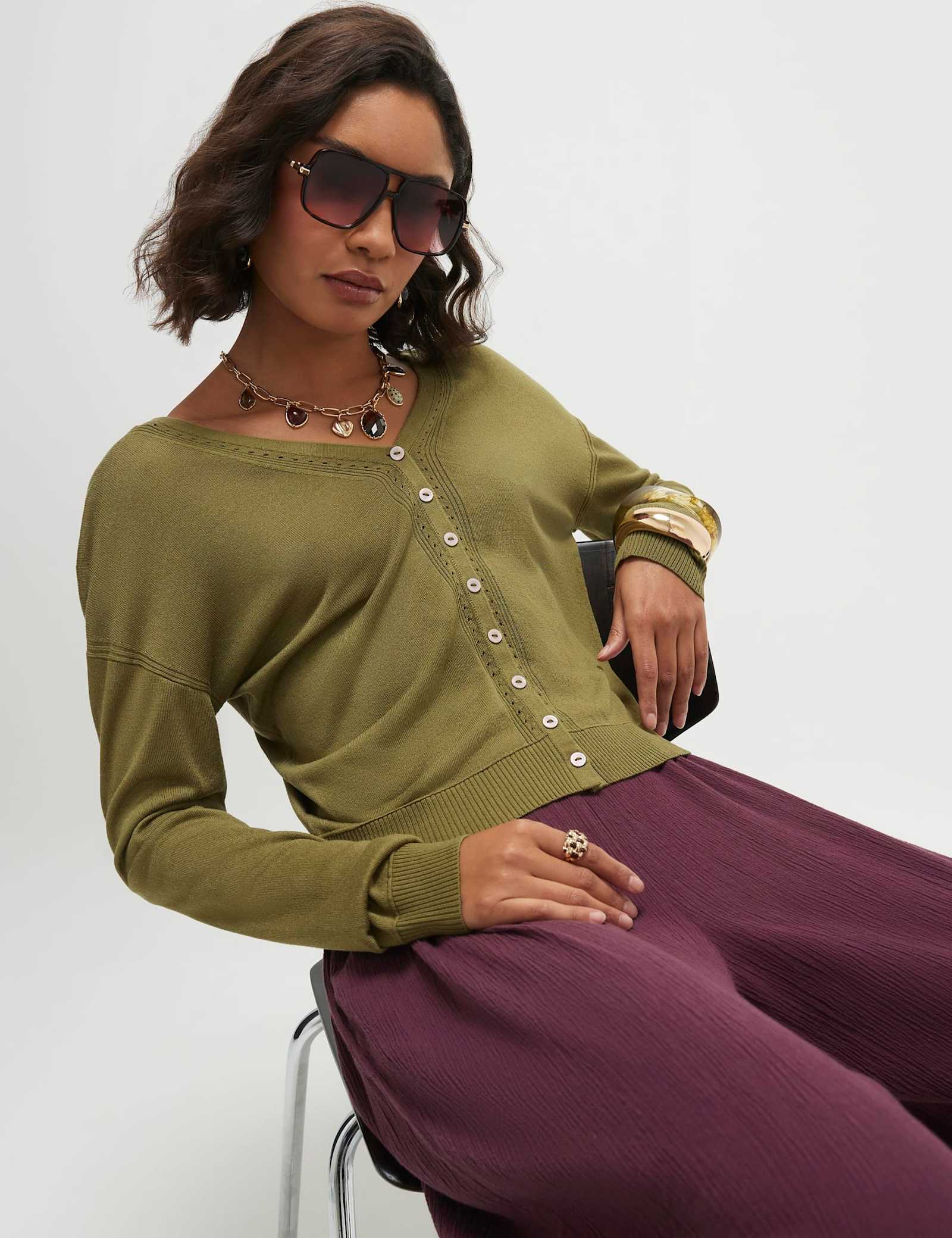 V-Neck Button Through Cardigan with Linen - image 2
