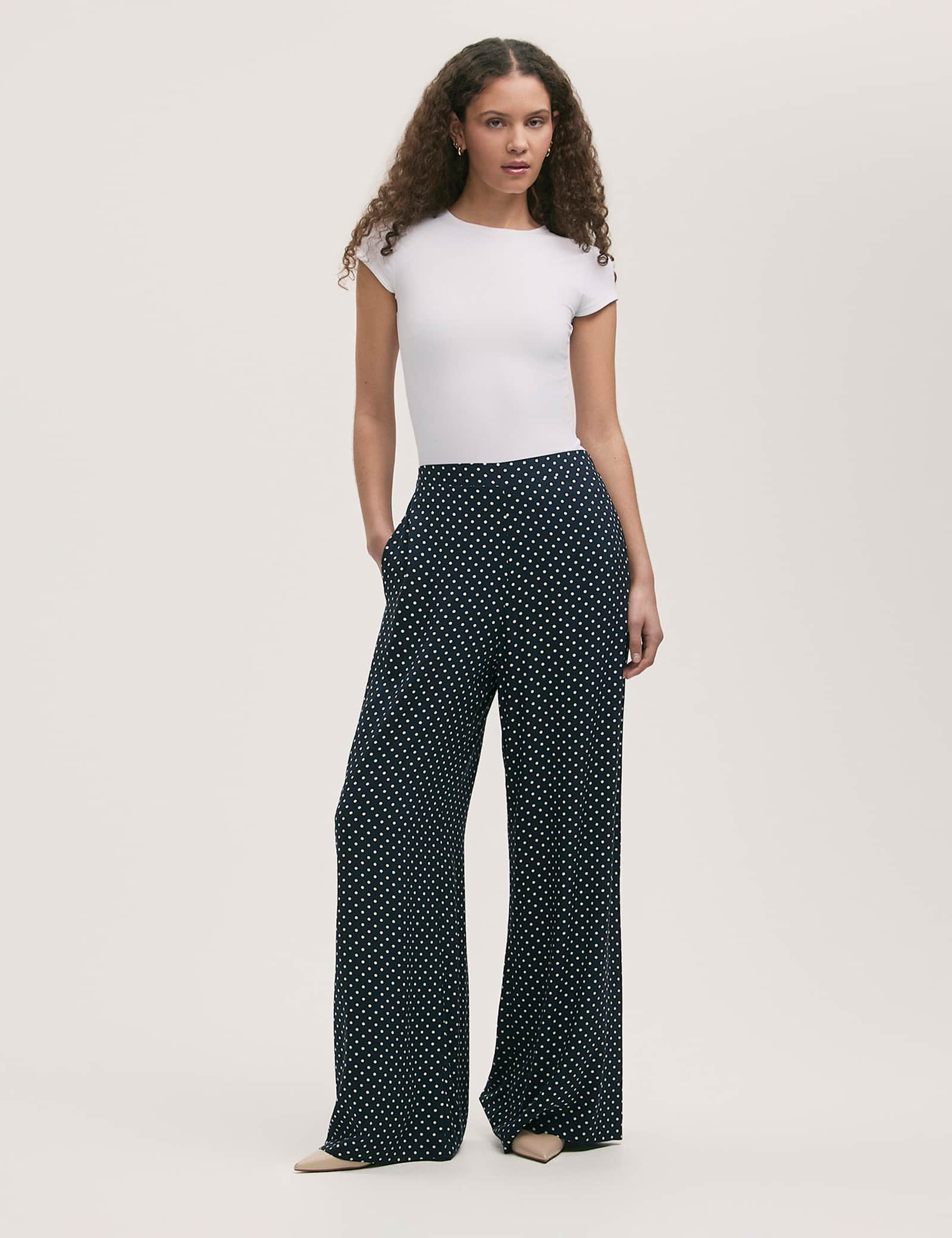 Polka Dot Elasticated Waist Wide Leg Trousers - image 1
