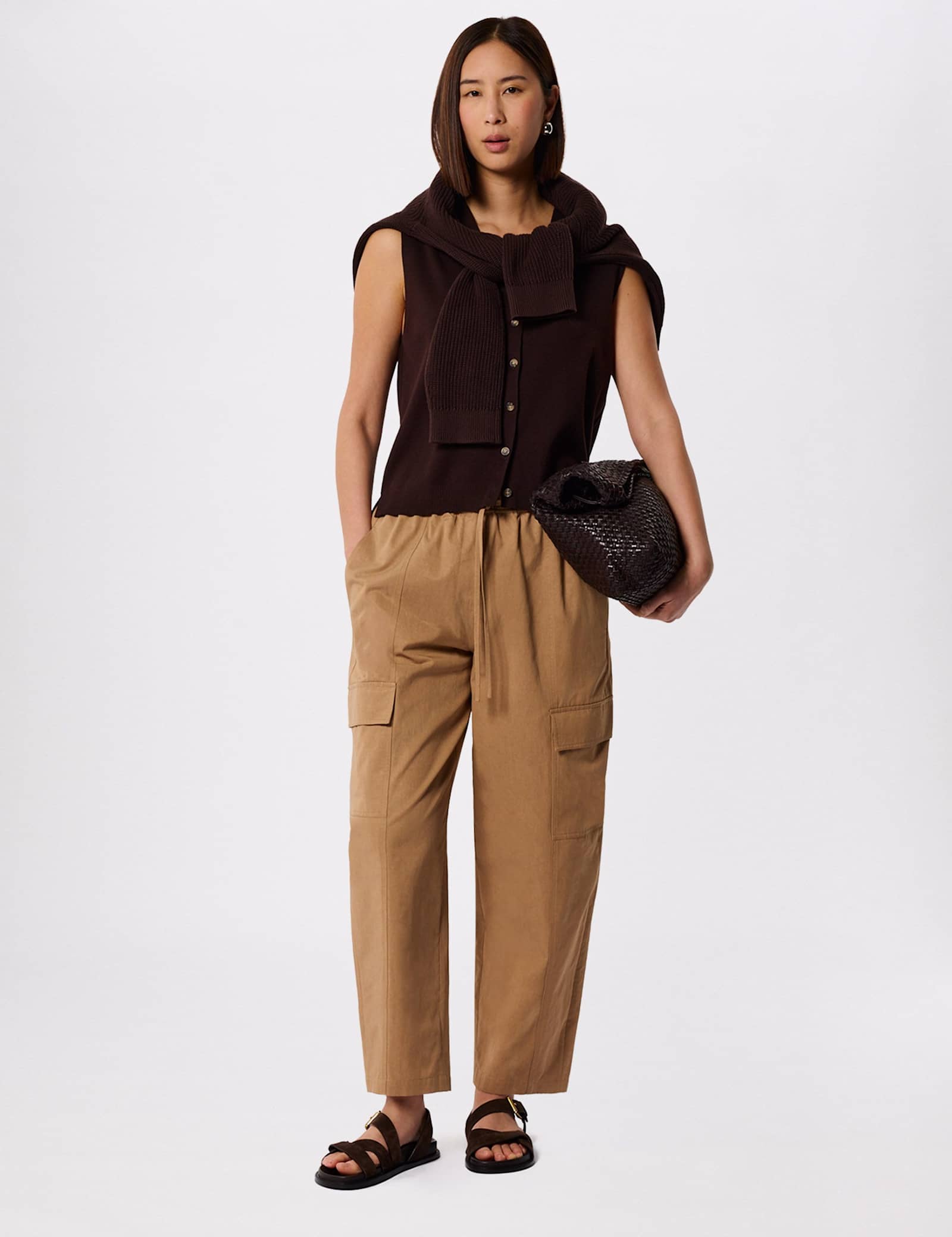Cotton Blend Utility Barrel Leg Trouser - image 2