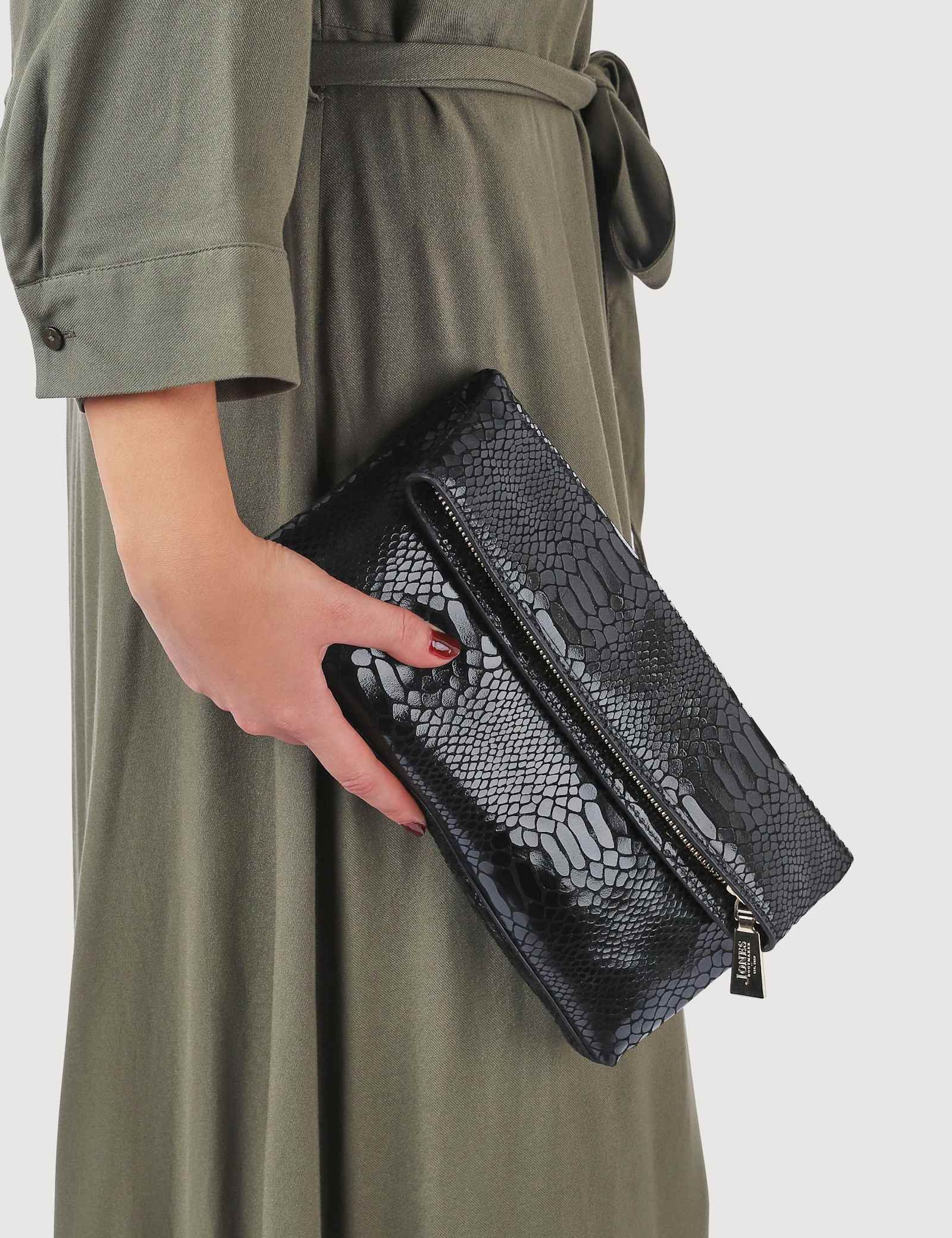 Leather Patent Snakeskin Clutch Bag - image 3