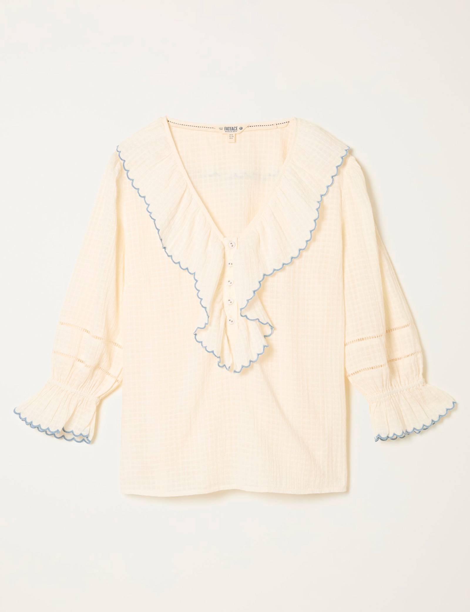 Pure Cotton Broderie V-Neck Blouse - image 1