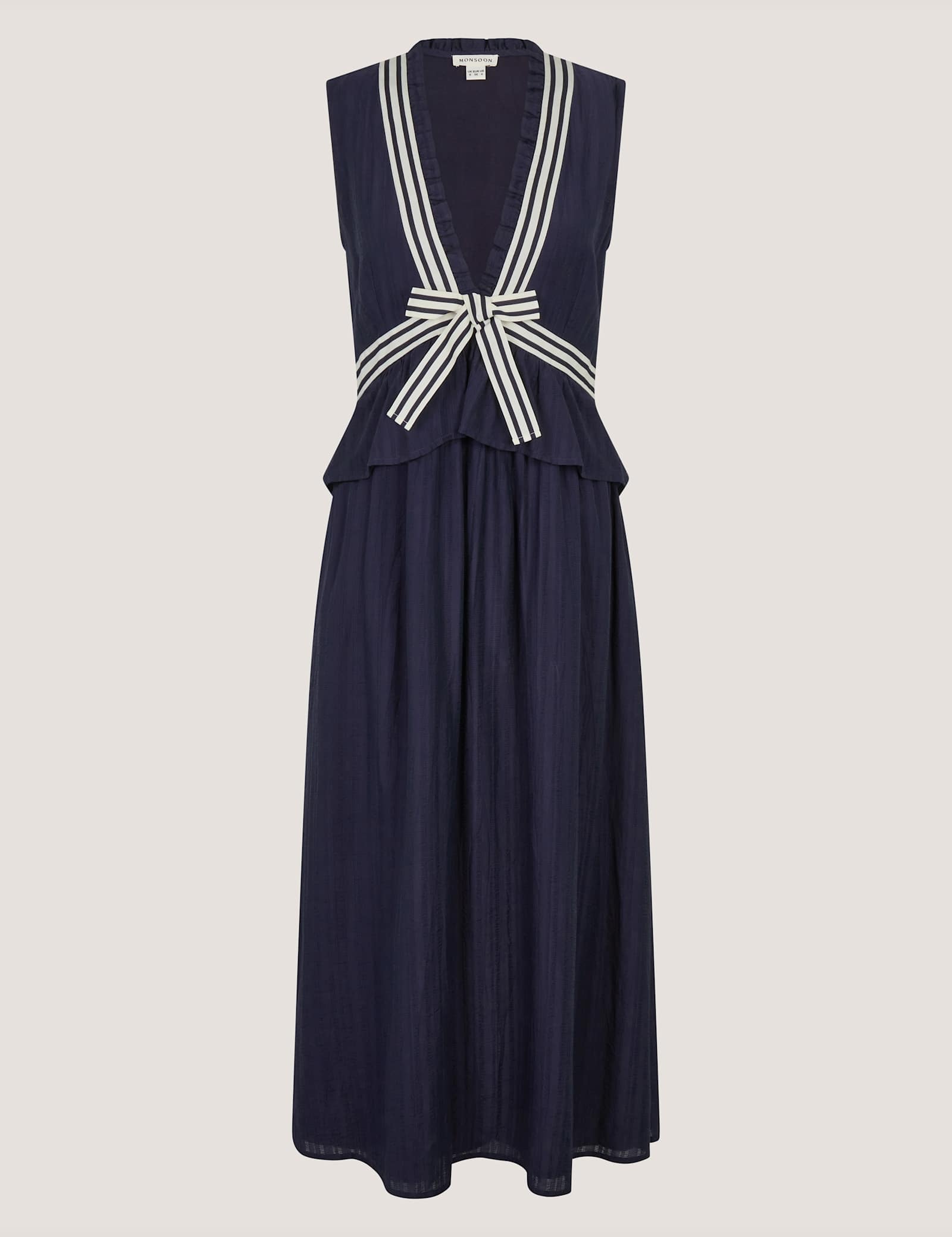 V-Neck Stripe Bow Detail Midi Dress - image 1