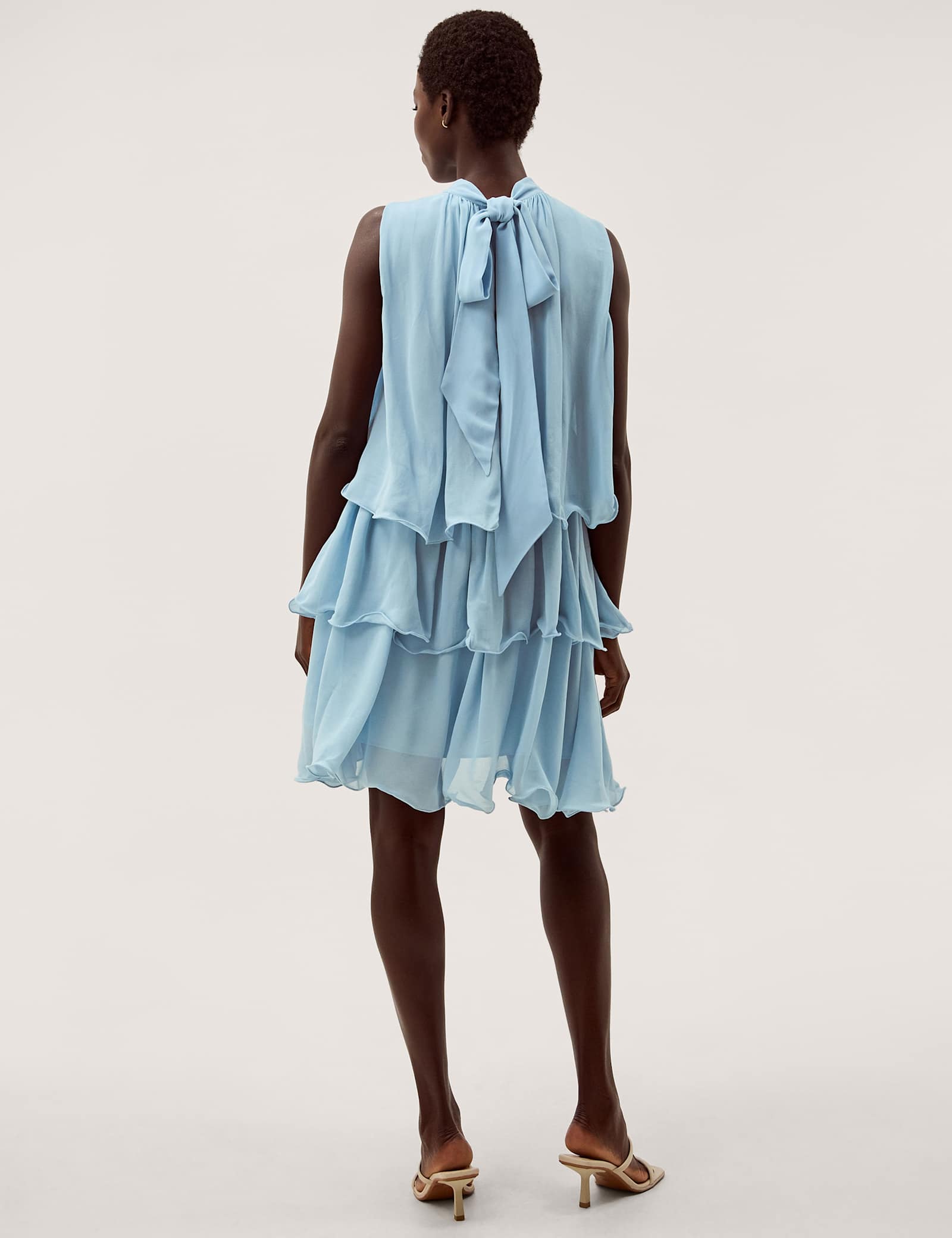 Sheer Ruffle Bow Detail Mini Tiered Swing Dress - image 5