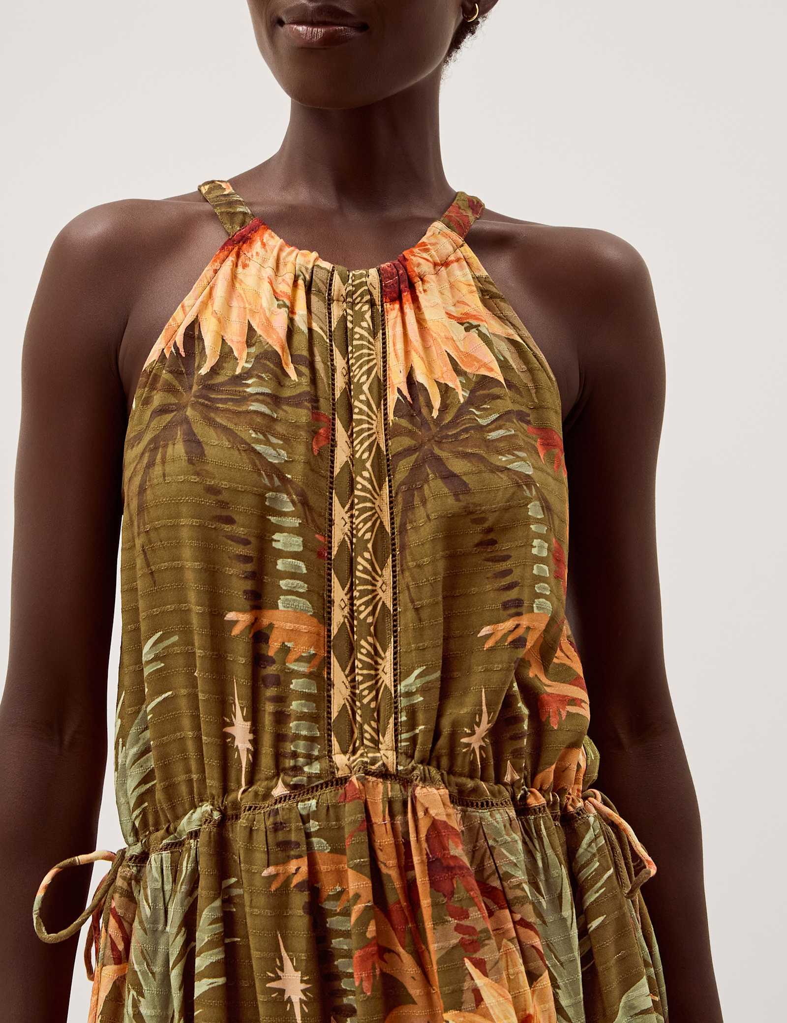 Tropical Print Halter Neck Midi Dress - image 3