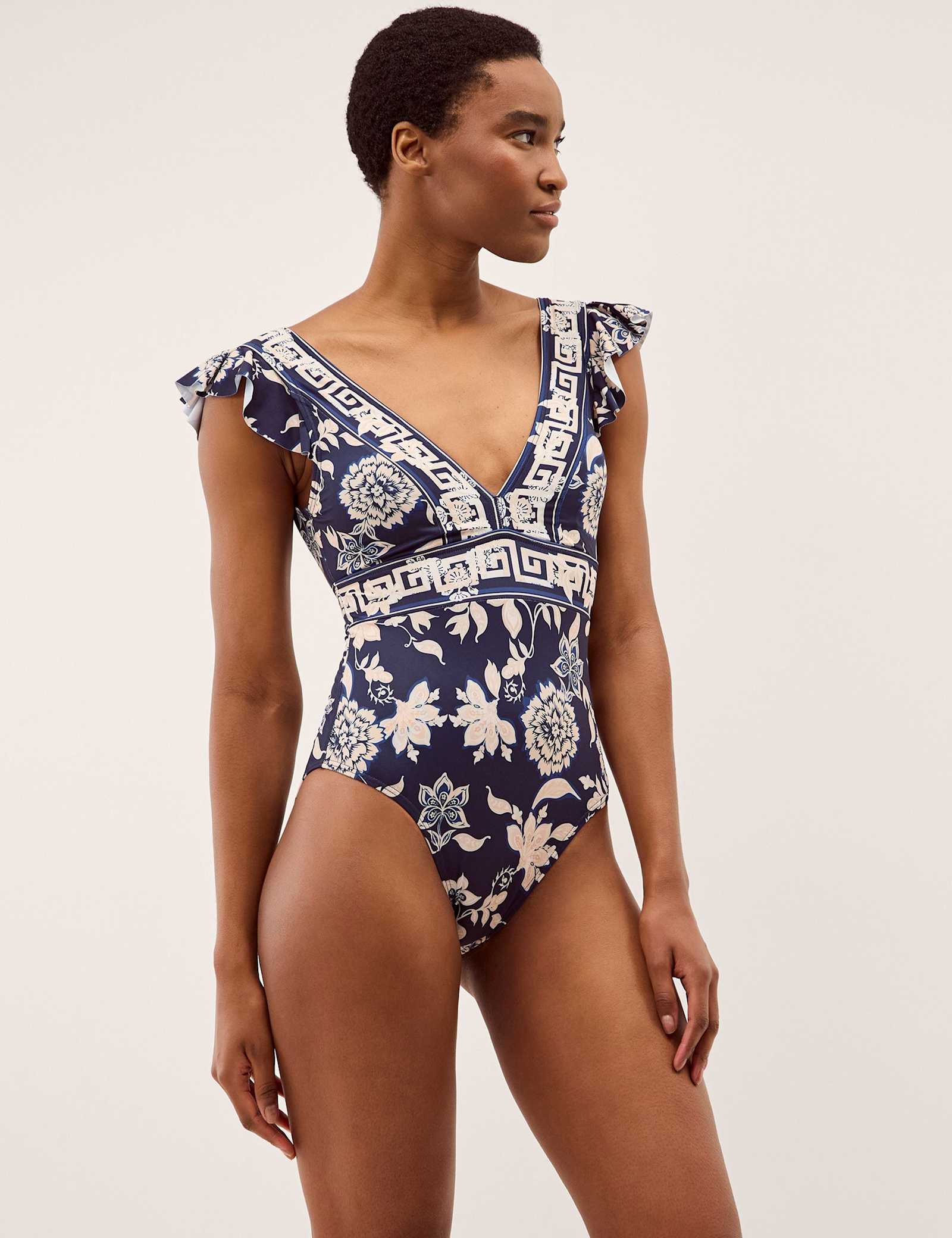 Floral Ruffle Plunge Swimsuit - image 1