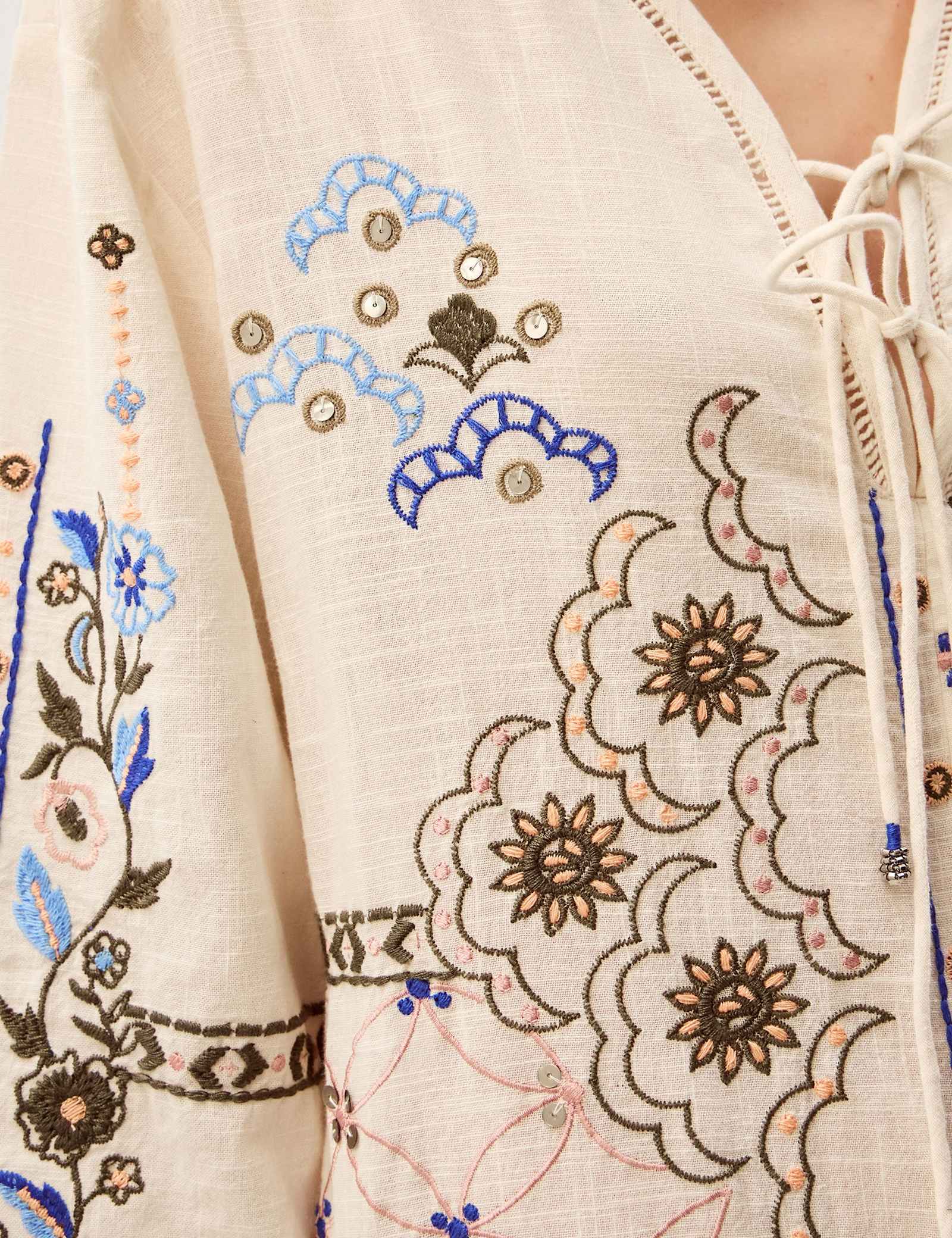 Pure Cotton Embroidered V-Neck Kaftan Dress - image 4