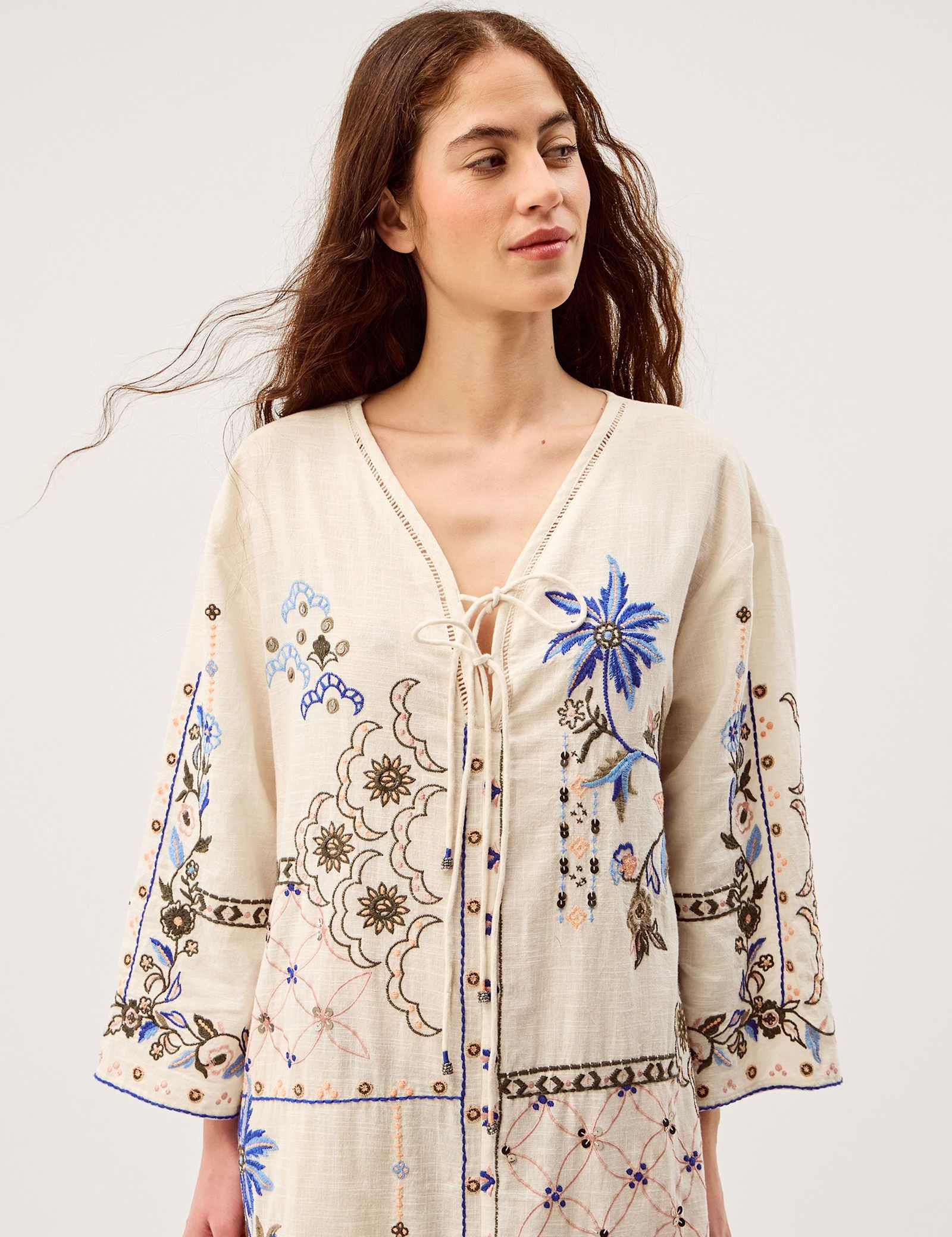 Pure Cotton Embroidered V-Neck Kaftan Dress - image 3