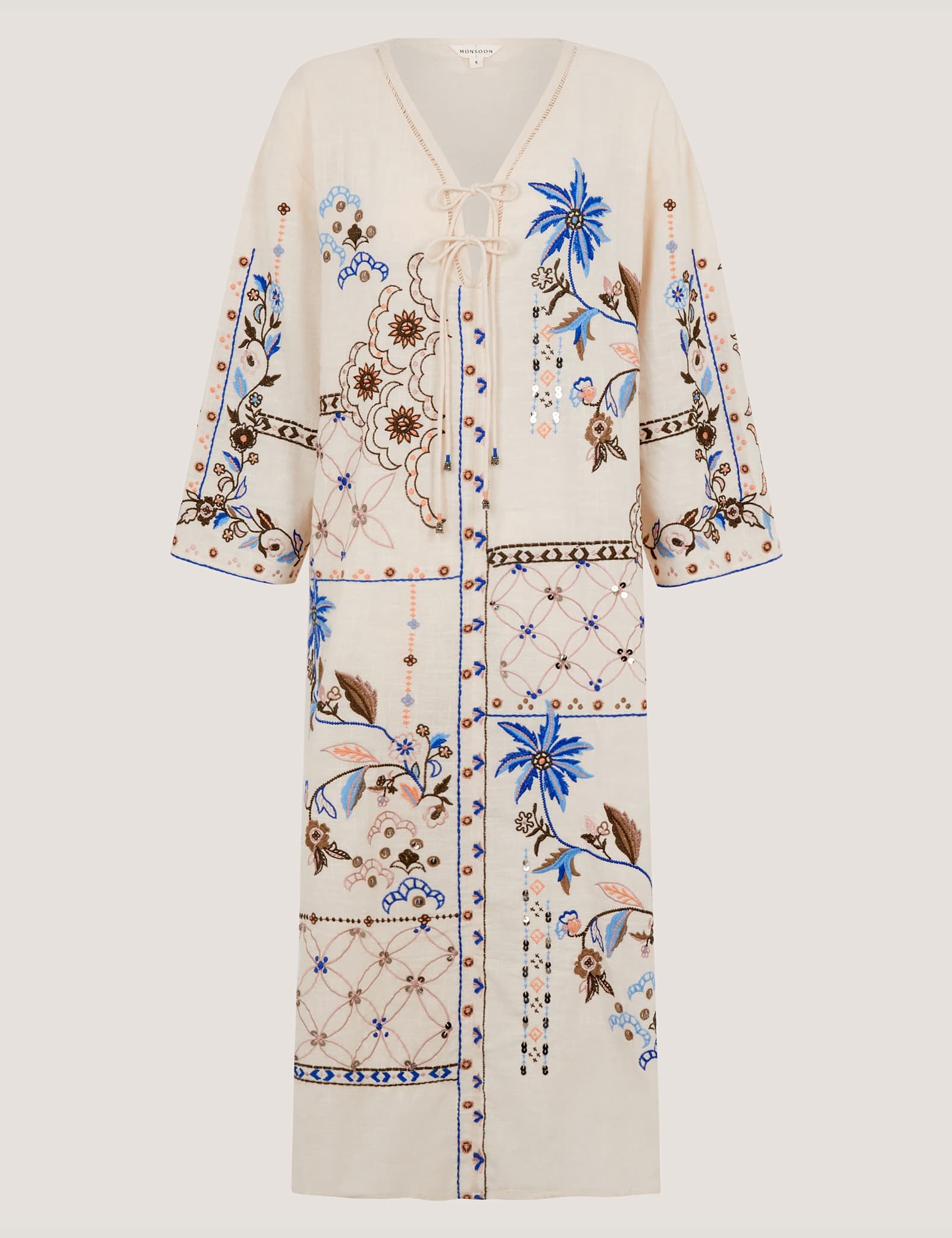 Pure Cotton Embroidered V-Neck Kaftan Dress - image 1