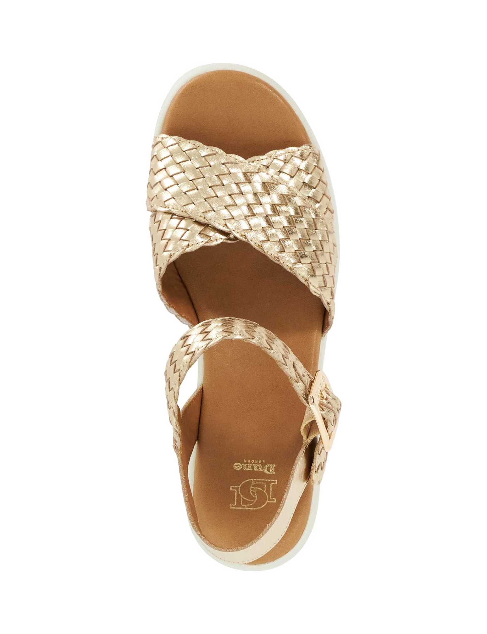 Leather Metallic Ankle Strap Wedge Sandals - image 4