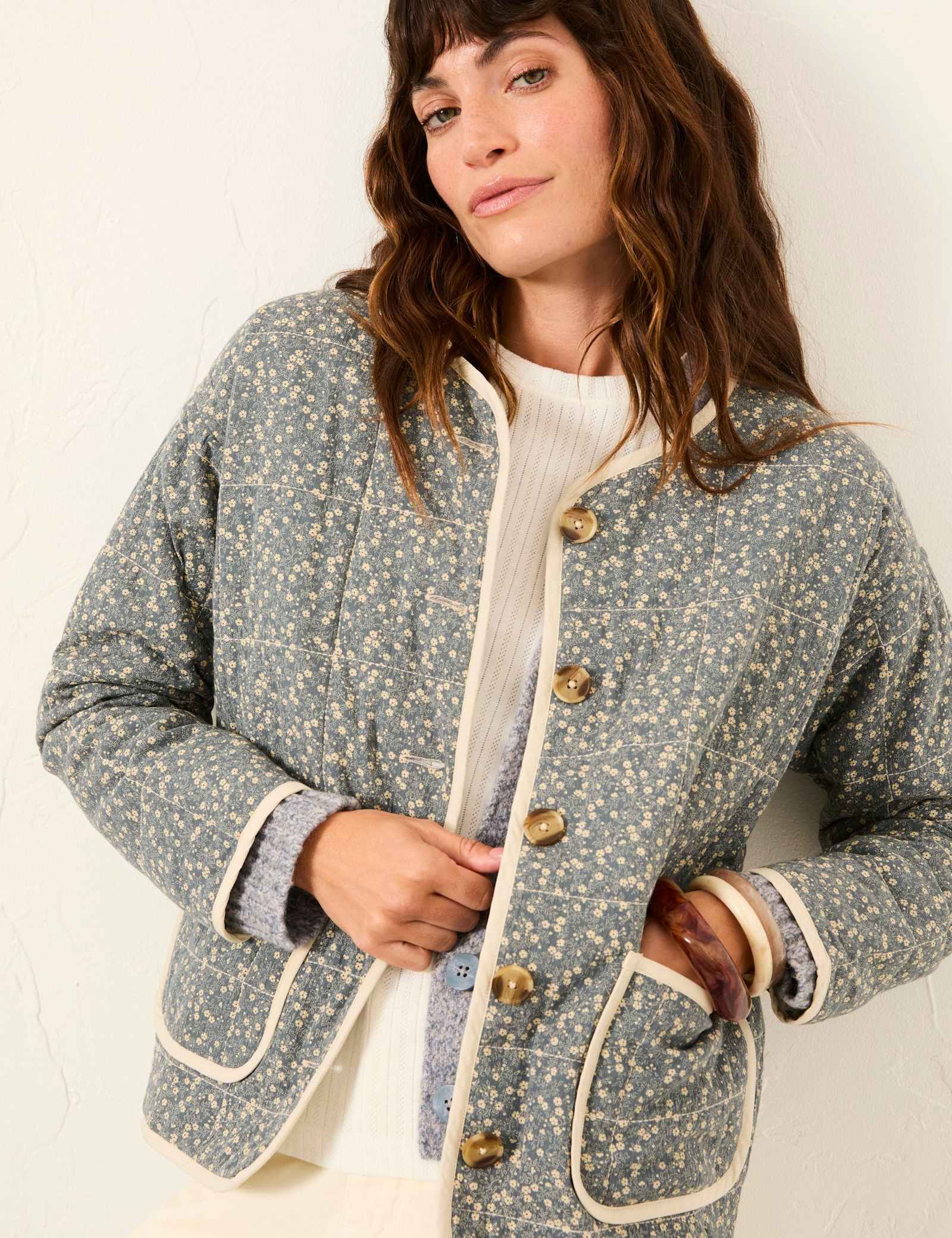 Floral Quilted Collarless Jacket - image 4