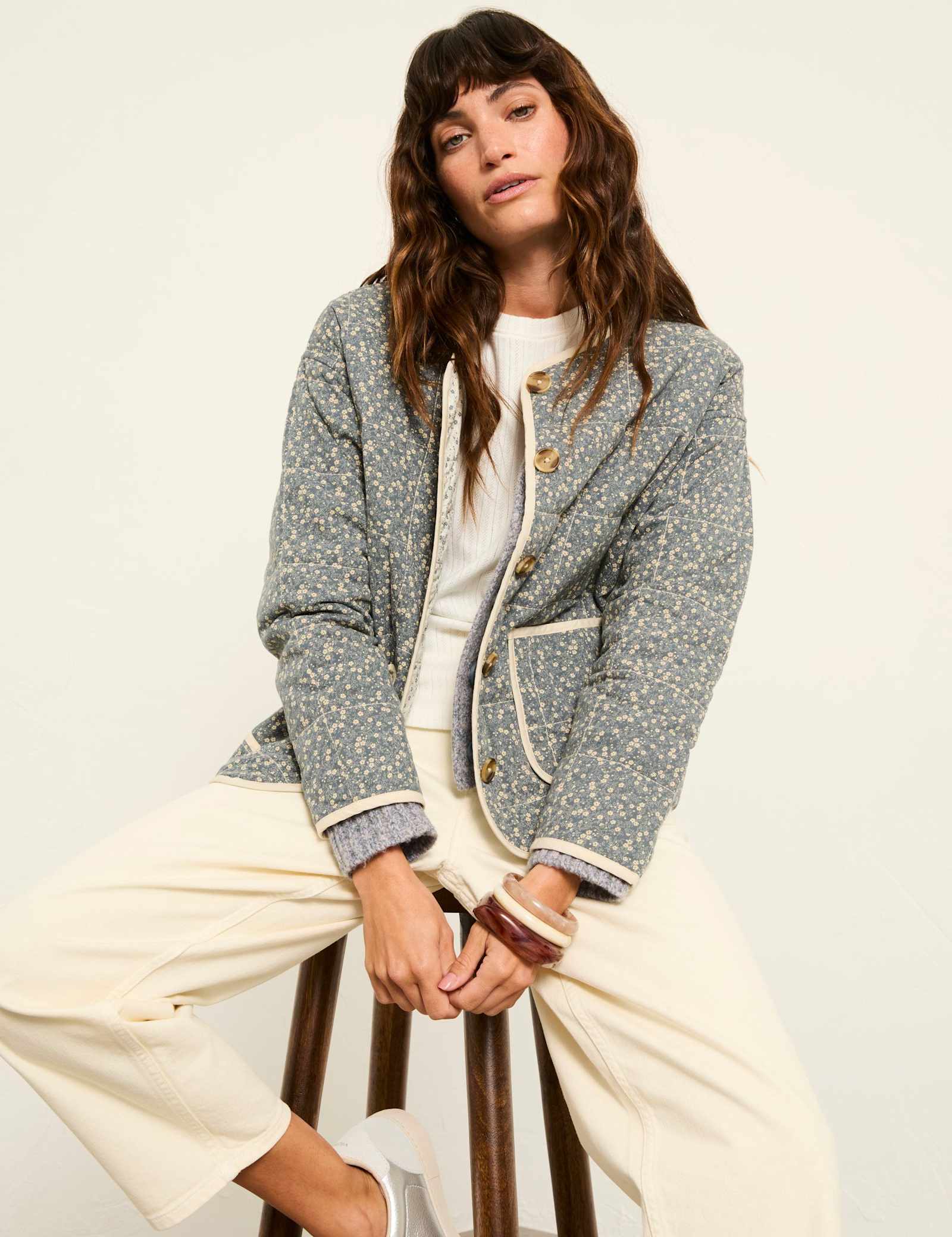 Floral Quilted Collarless Jacket - image 3