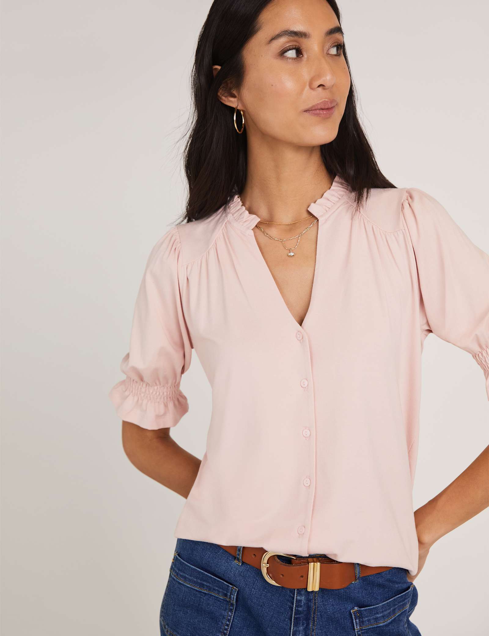 Notch Neck Frill Detail Blouse - image 2