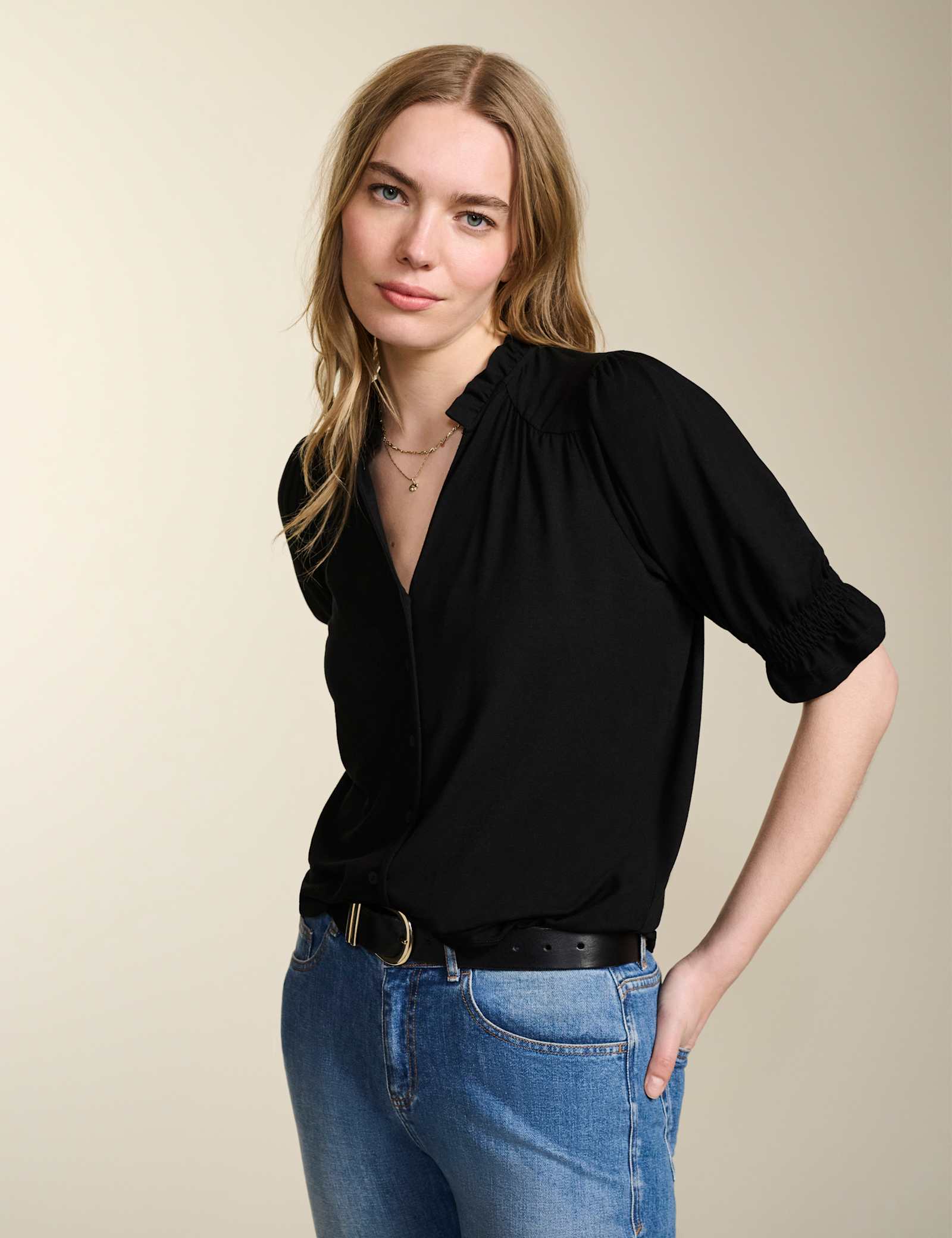 Notch Neck Frill Detail Blouse - image 3