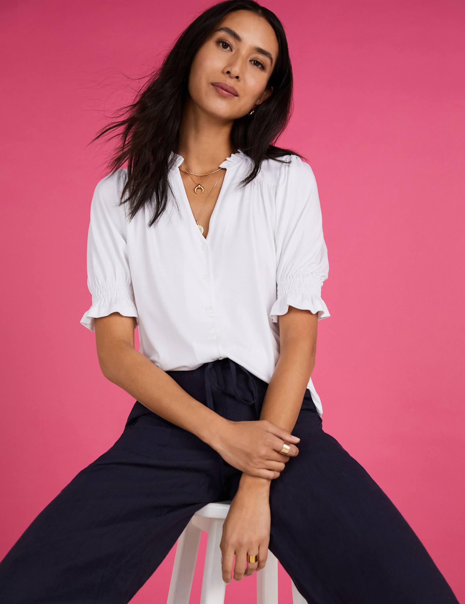 Notch Neck Frill Detail Blouse - image 1