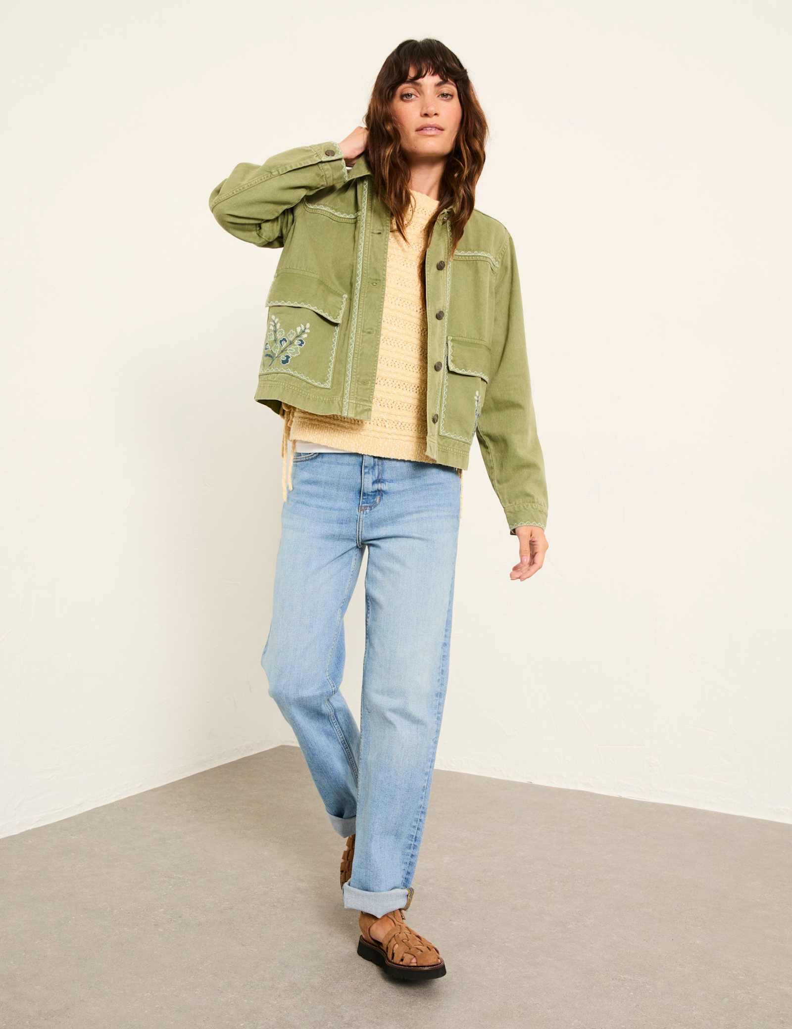 Denim Embroidered Cropped Utility Jacket - image 2