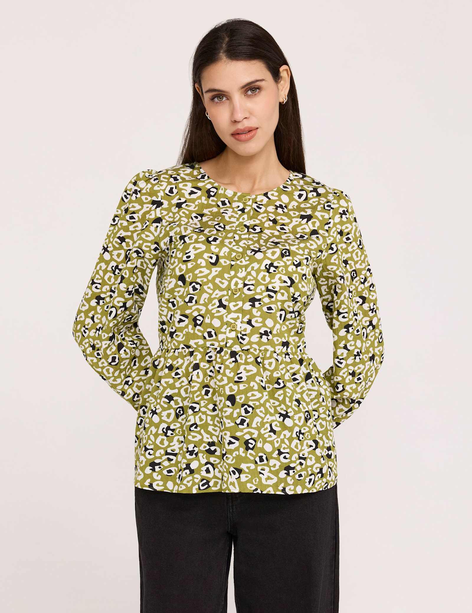 Cotton Rich Printed Button Detail Top - image 2
