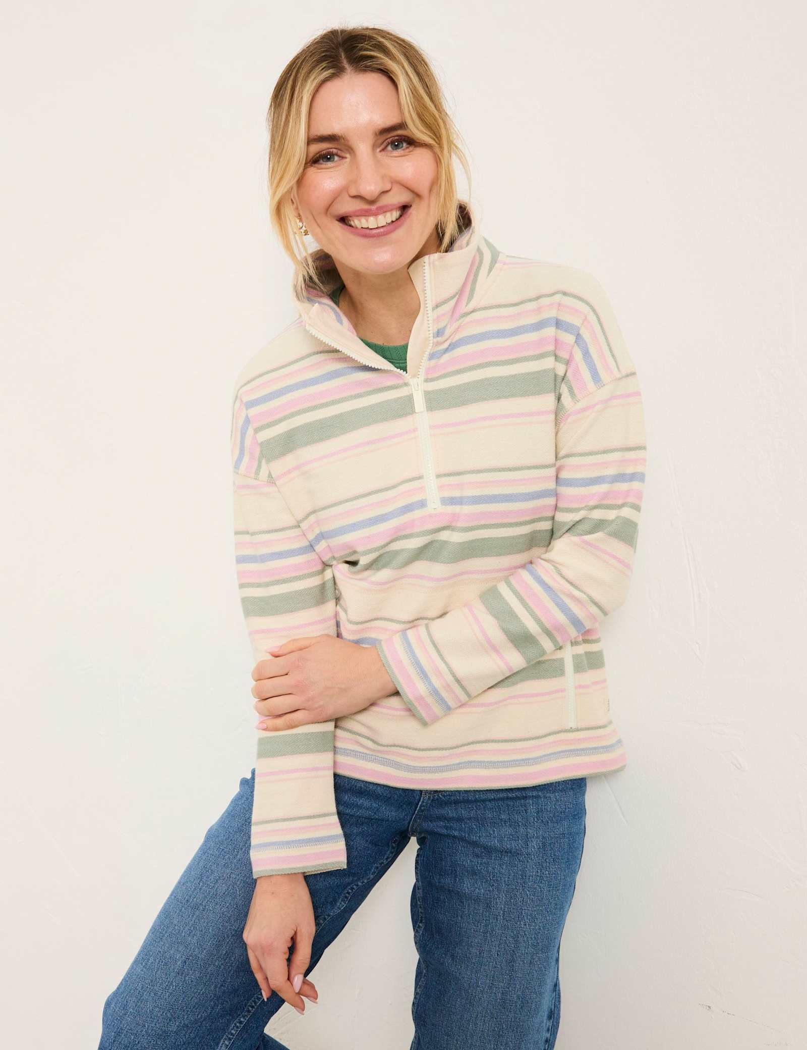 Pure Cotton Striped Funnel Neck Sweatshirt - image 5