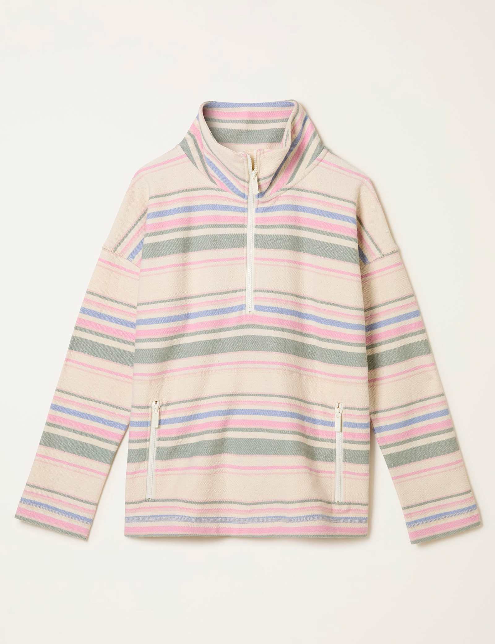Pure Cotton Striped Funnel Neck Sweatshirt - image 1