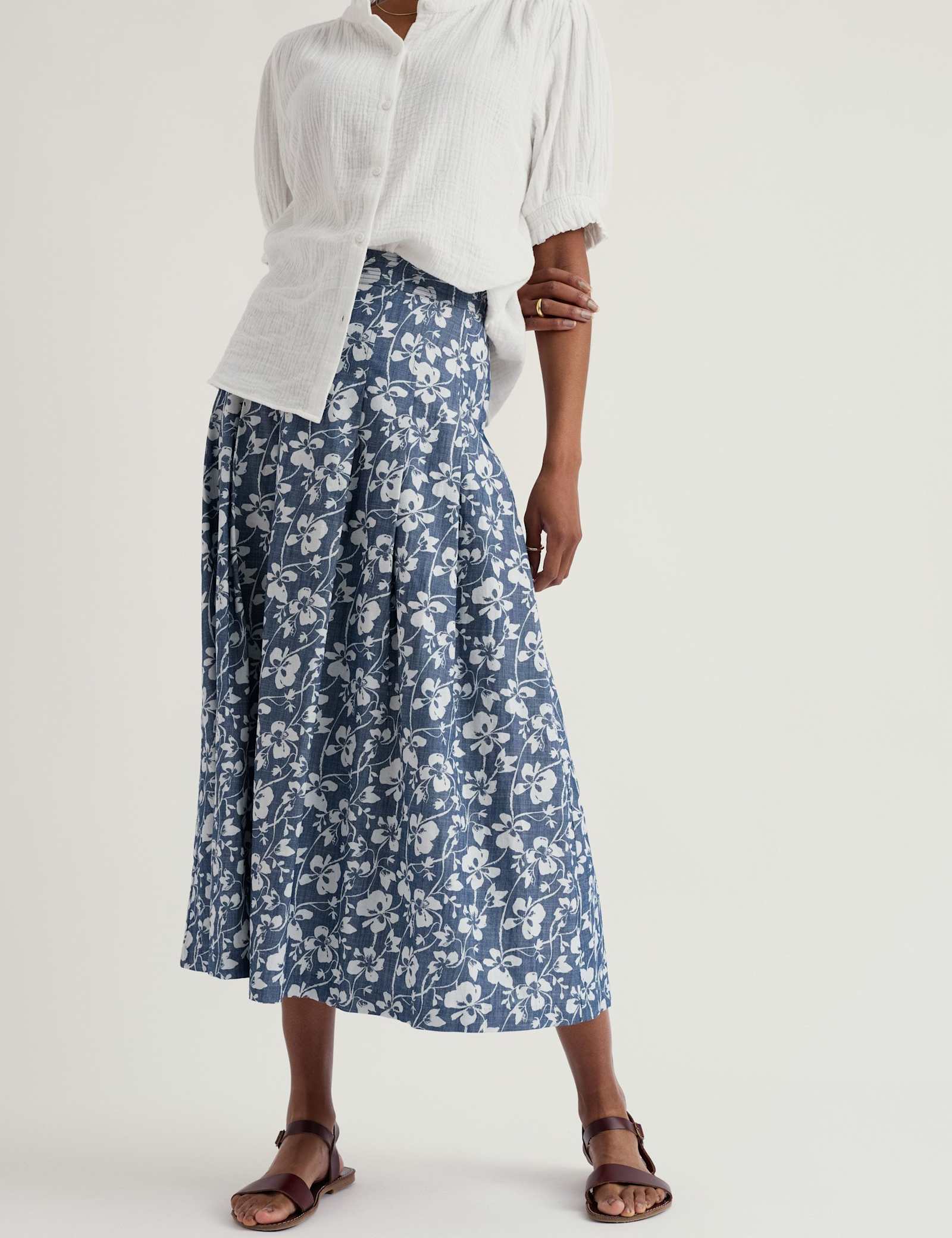 Pure Cotton Floral Midi A-Line Skirt - image 5