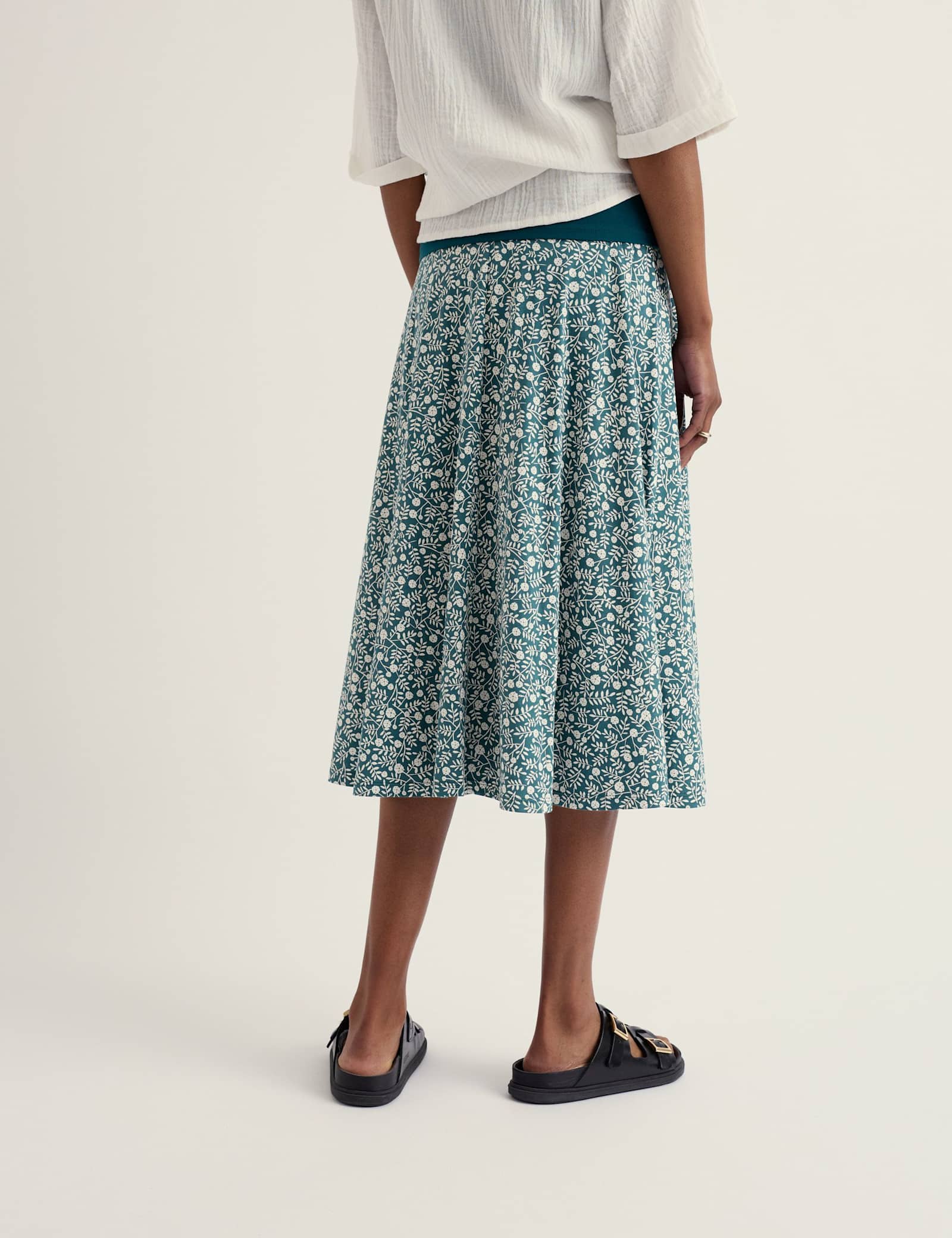 Cotton Rich Floral Midi A-Line Skirt - image 5