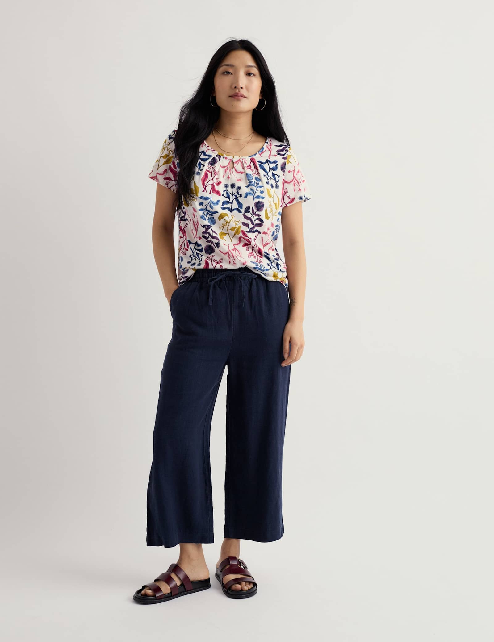 Cotton Blend Floral Scoop Neck Relaxed Top - image 2