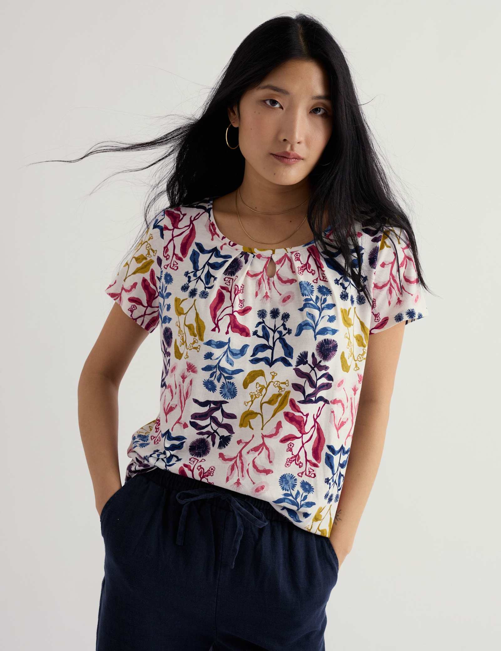Cotton Blend Floral Scoop Neck Relaxed Top - image 5