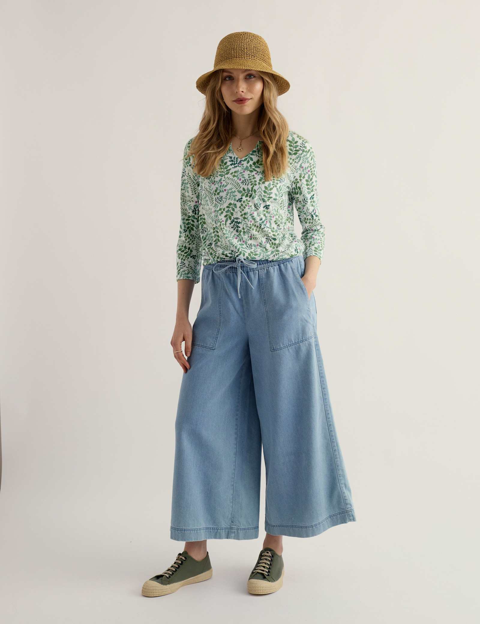 Cotton Blend Floral V-Neck Blouse - image 2